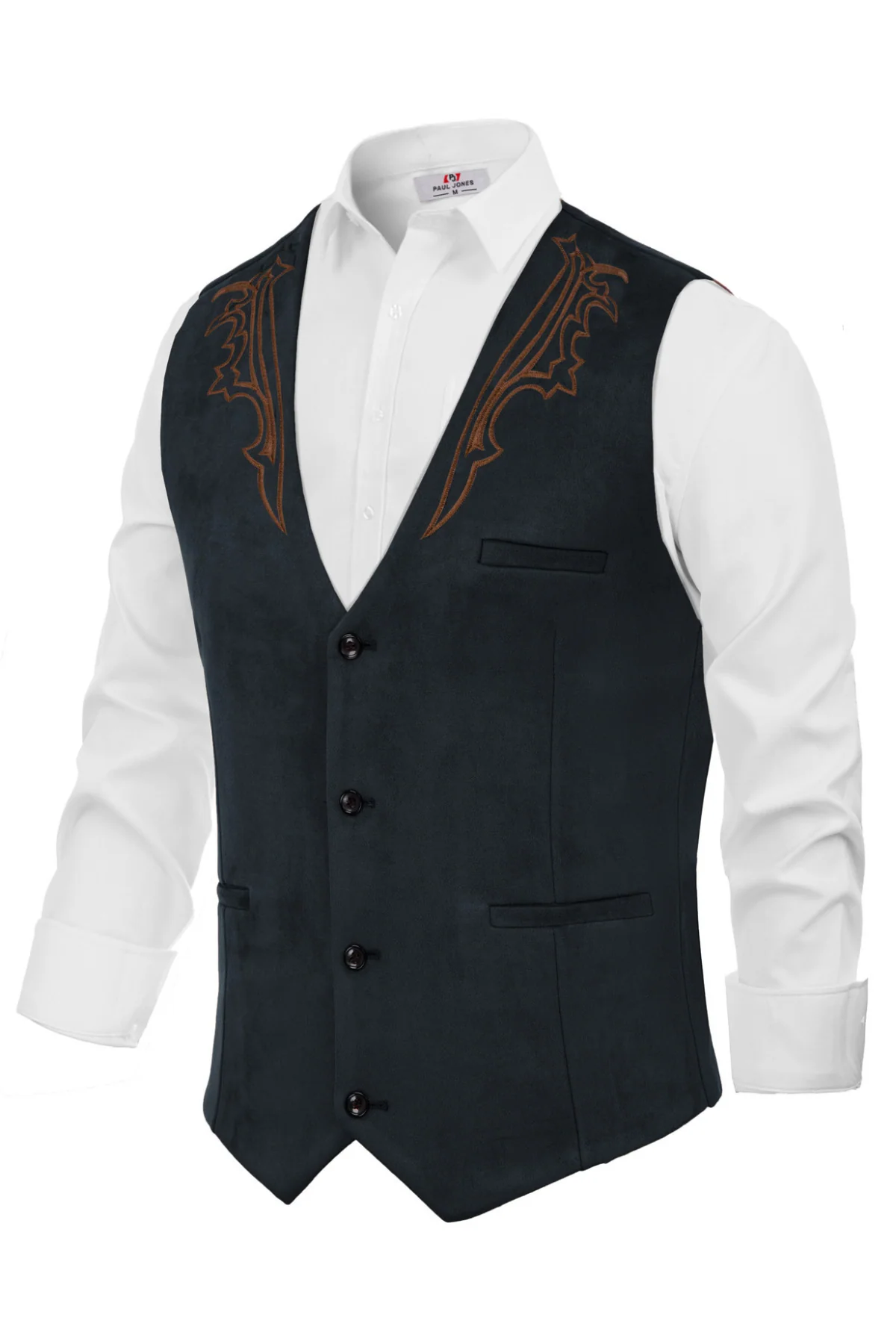 Men's Suede Leather Suit Vest Embroidery Casual Slim Fit Western Vest Waistcoat - Image 10