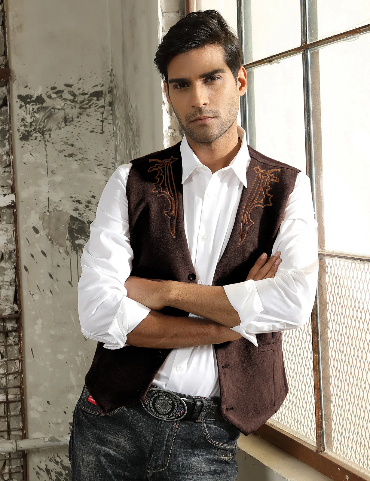Men's Suede Leather Suit Vest Embroidery Casual Slim Fit Western Vest Waistcoat - Image 18
