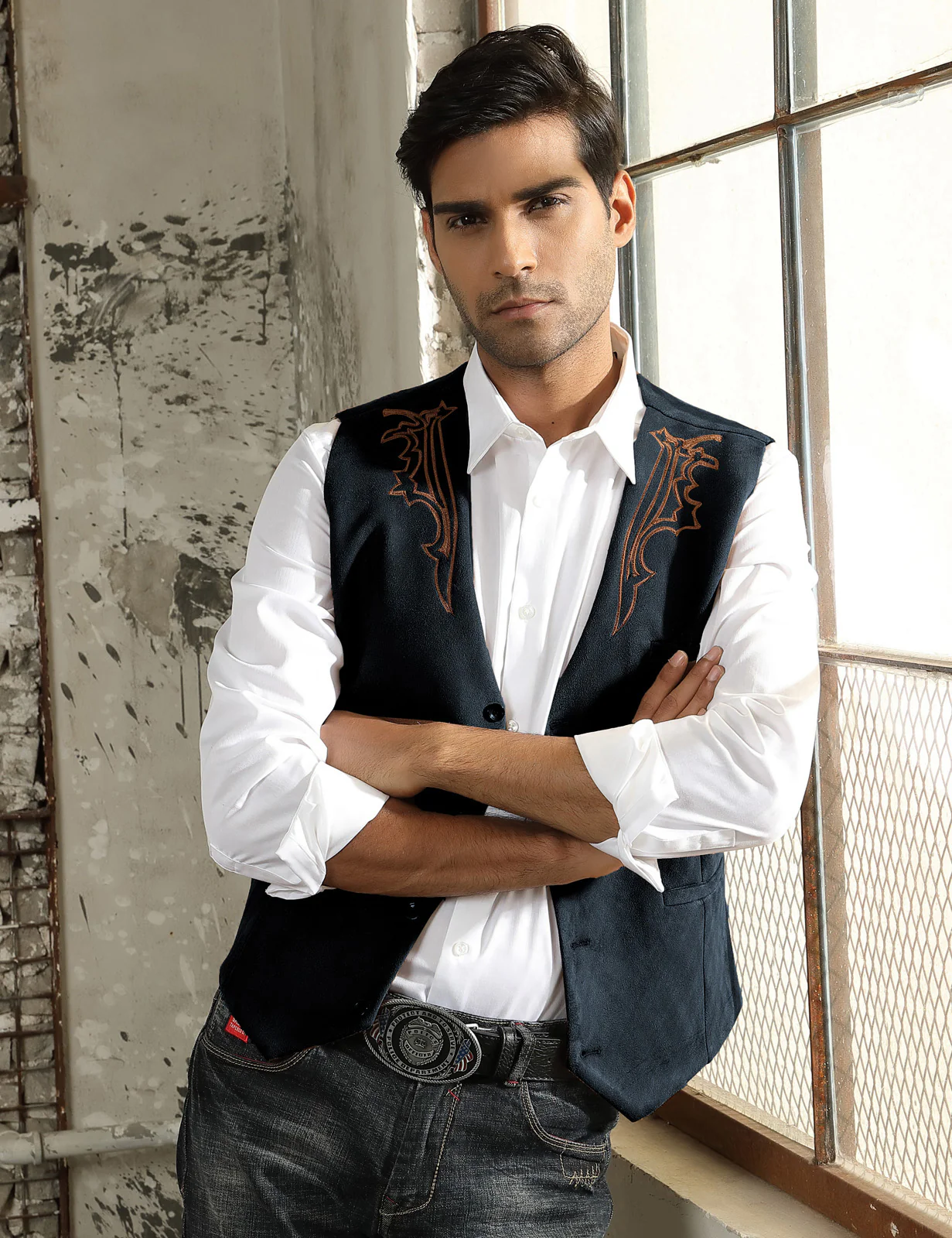 Men's Suede Leather Suit Vest Embroidery Casual Slim Fit Western Vest Waistcoat - Image 24