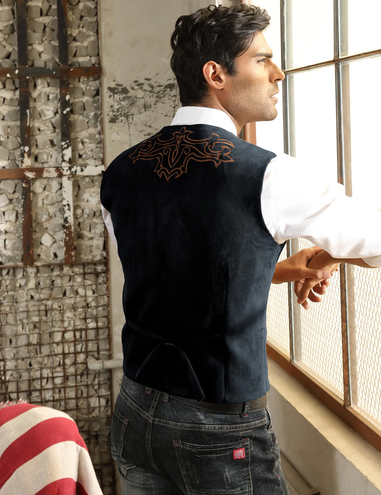 Men's Suede Leather Suit Vest Embroidery Casual Slim Fit Western Vest Waistcoat - Image 26