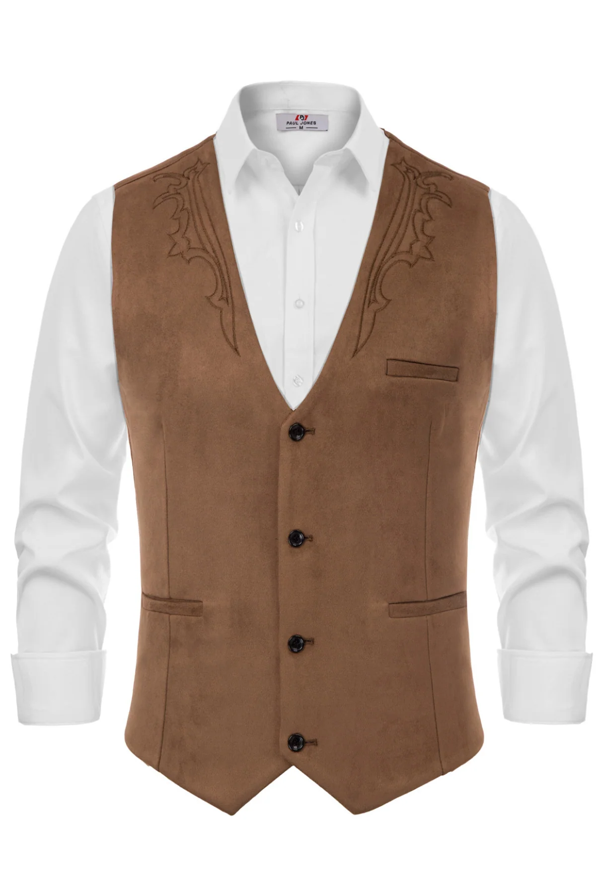 Men's Suede Leather Suit Vest Embroidery Casual Slim Fit Western Vest Waistcoat - Image 3