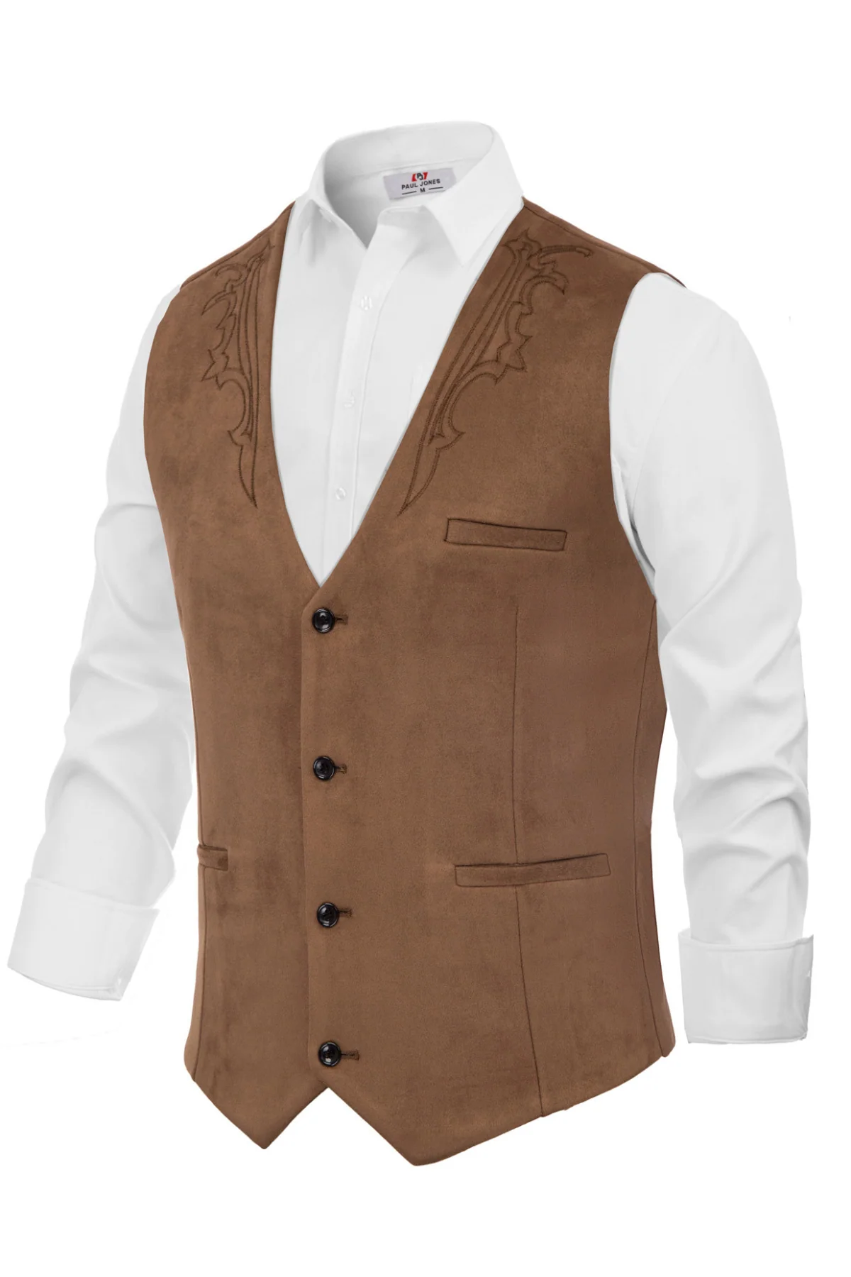 Men's Suede Leather Suit Vest Embroidery Casual Slim Fit Western Vest Waistcoat - Image 4