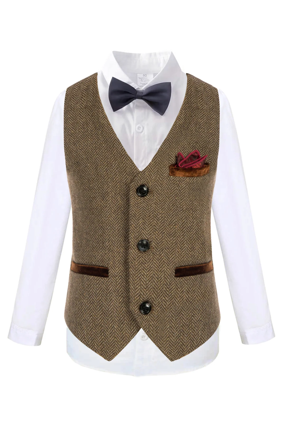 Boys Herringbone Tweed Suit Vest British Dress Waistcoat Wool Blend - Image 3