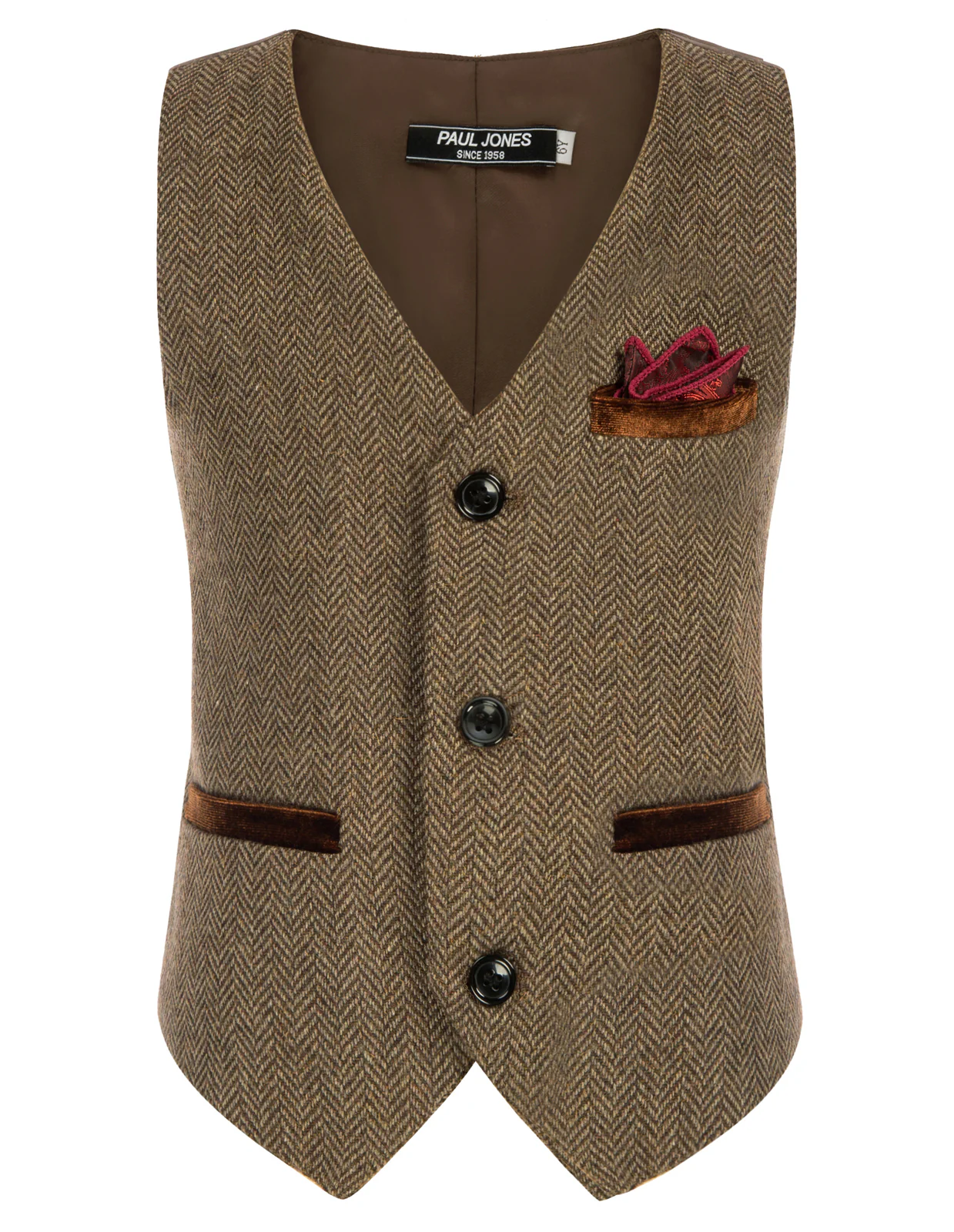 Boys Herringbone Tweed Suit Vest British Dress Waistcoat Wool Blend - Image 4