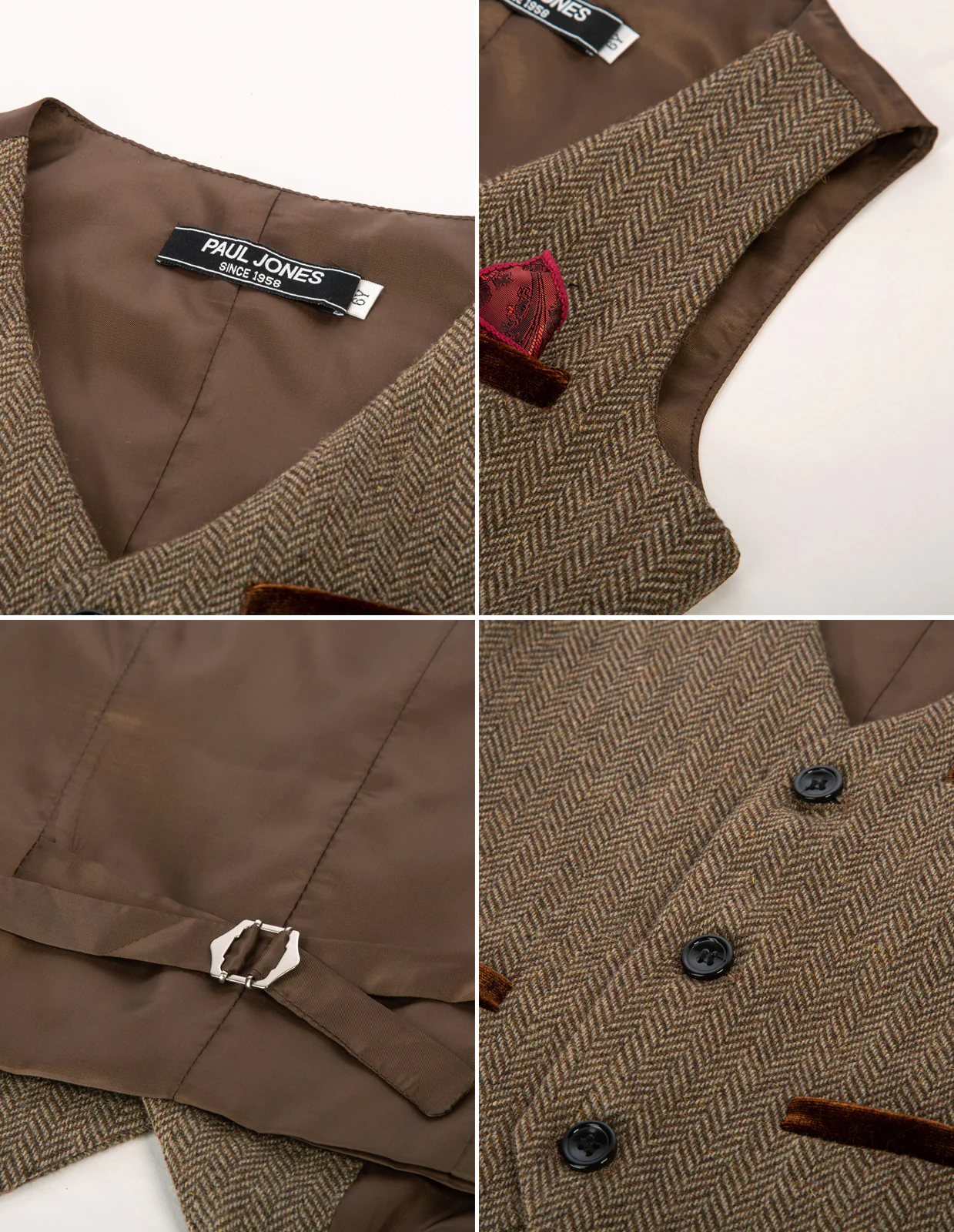 Boys Herringbone Tweed Suit Vest British Dress Waistcoat Wool Blend - Image 7