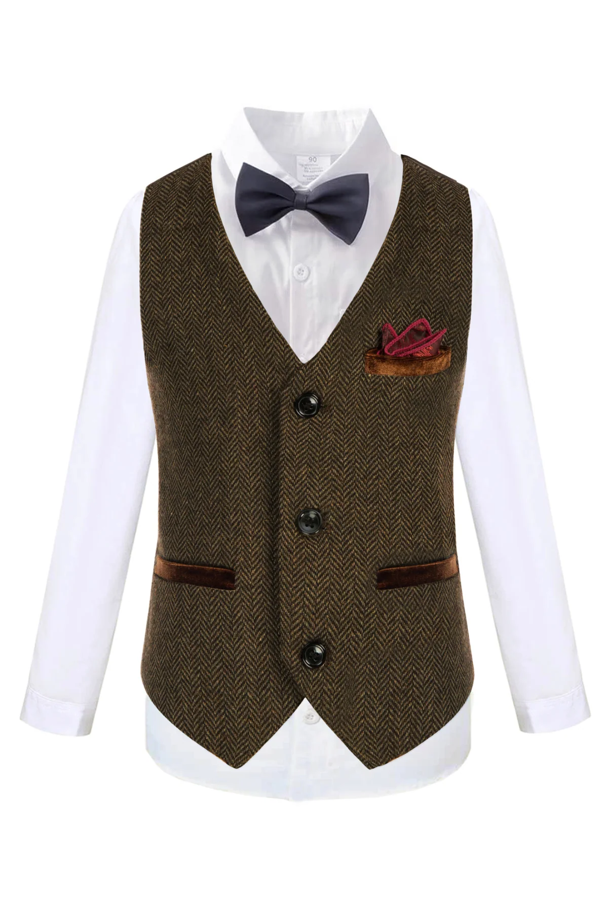 Boys Herringbone Tweed Suit Vest British Dress Waistcoat Wool Blend - Image 8