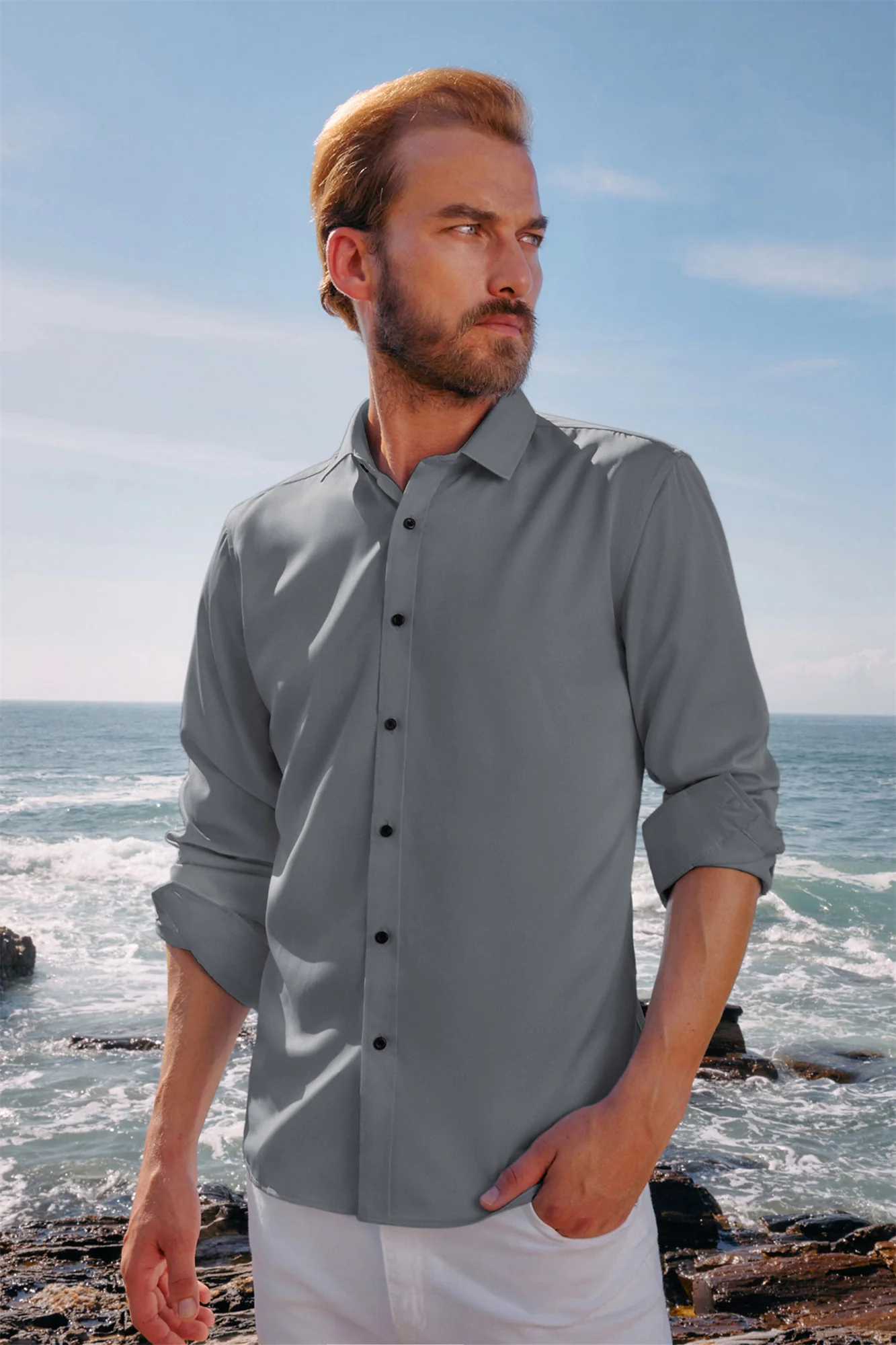 Men's Dress Shirts Long Sleeve Regular Fit Wrinkle Free Casual Button Down Cardigans Shirts - Image 26