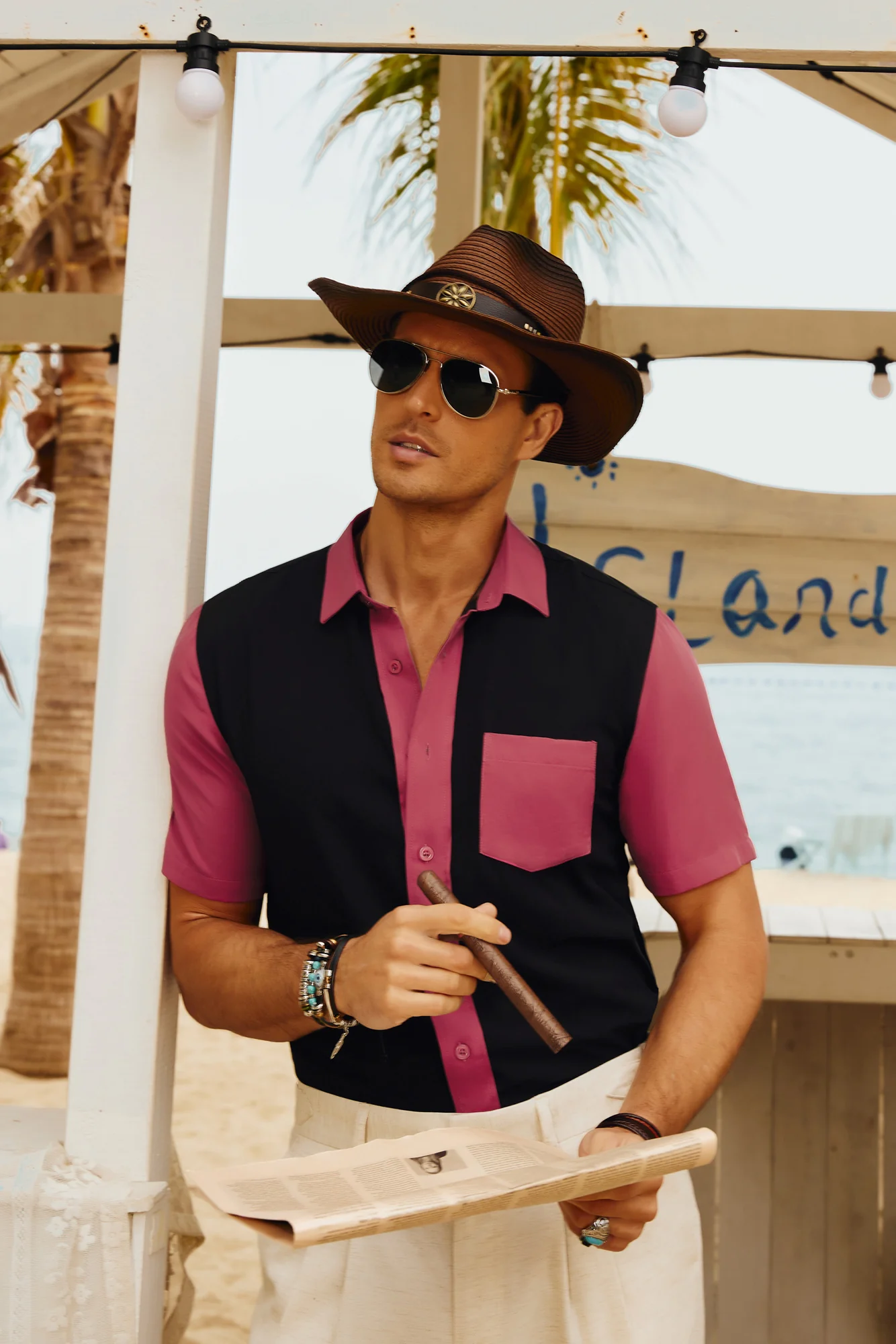 Men Contrast 70s Vintage Bowling Shirt Short Sleeve Button Down Summer Cardigans Hawaiian Shirts - Image 9