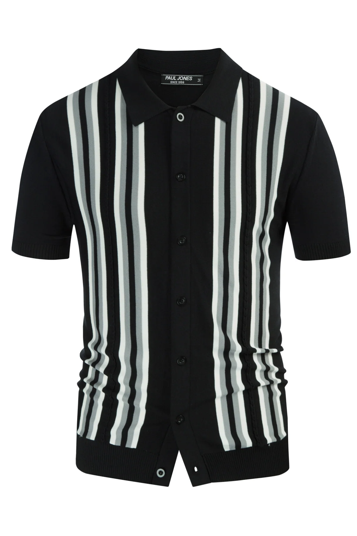 Mens Polo Shirts Vintage Striped Button Down Knitted Golf Cardigans Shirts - Image 13