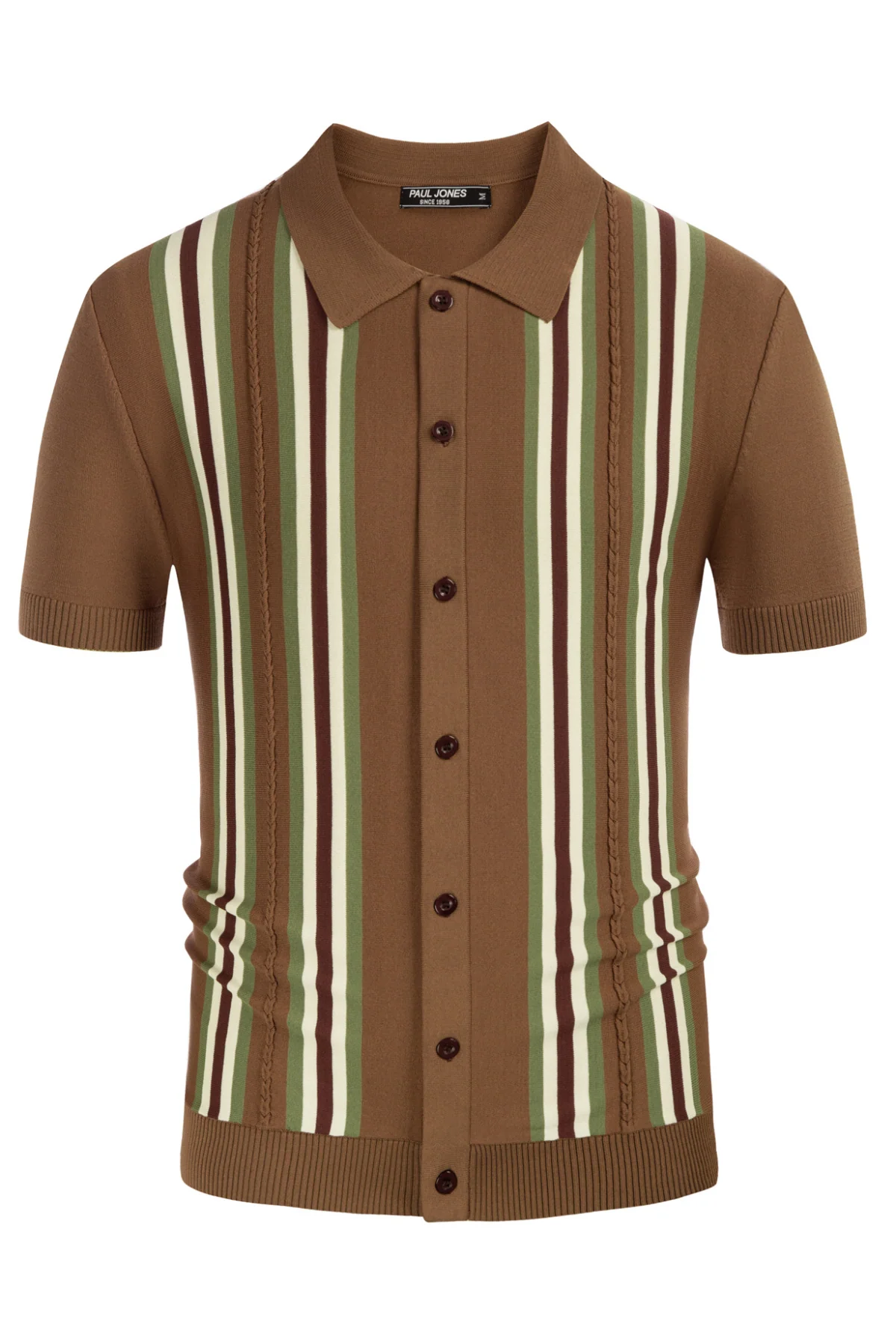 Mens Polo Shirts Vintage Striped Button Down Knitted Golf Cardigans Shirts - Image 16