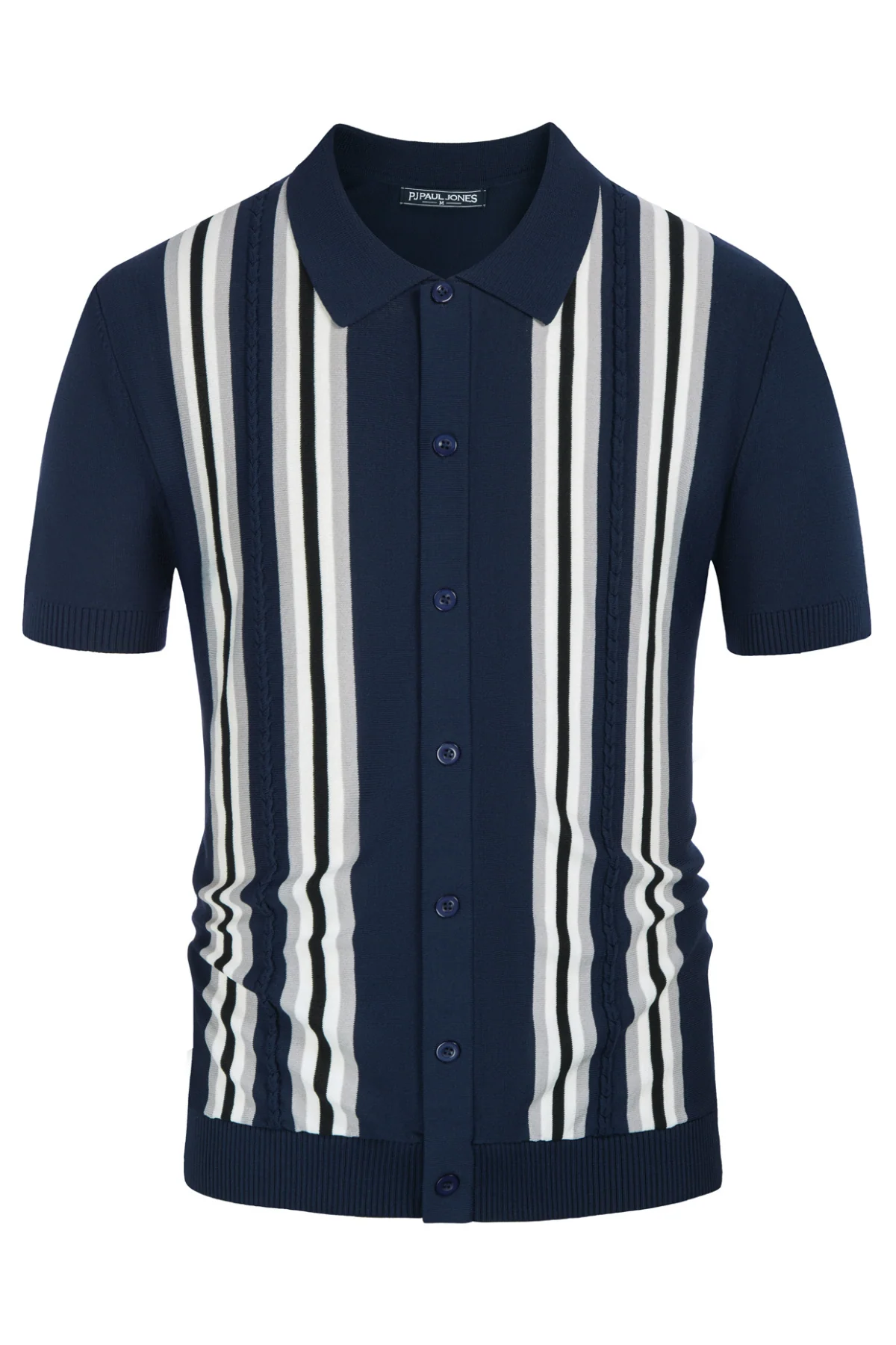 Mens Polo Shirts Vintage Striped Button Down Knitted Golf Cardigans Shirts - Image 23