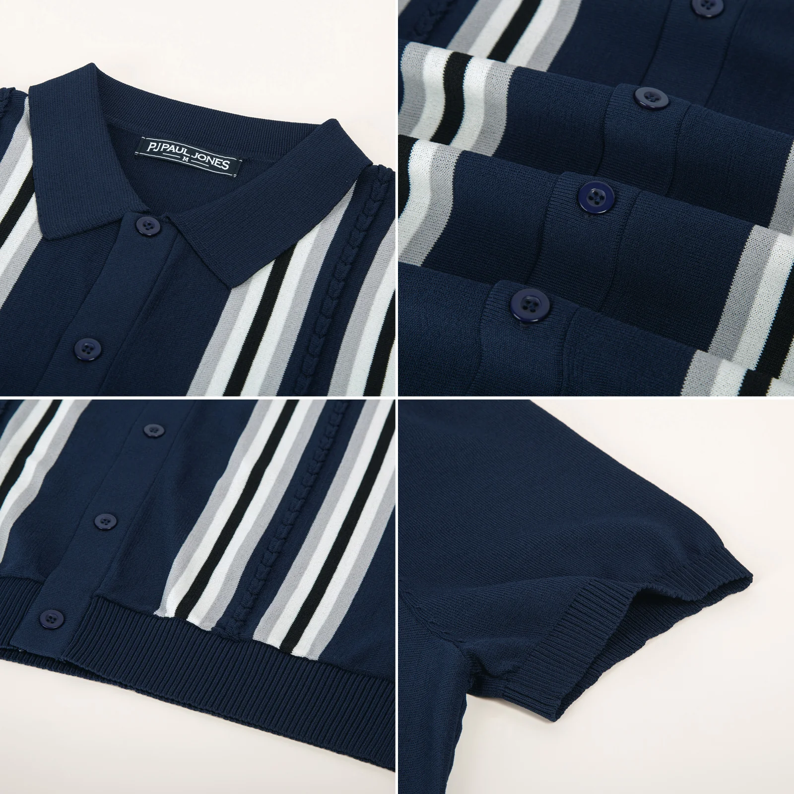 Mens Polo Shirts Vintage Striped Button Down Knitted Golf Cardigans Shirts - Image 26