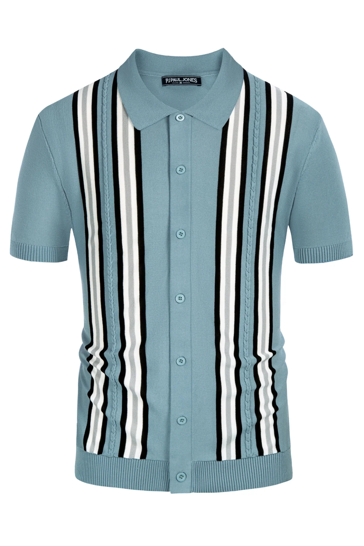 Mens Polo Shirts Vintage Striped Button Down Knitted Golf Cardigans Shirts - Image 27