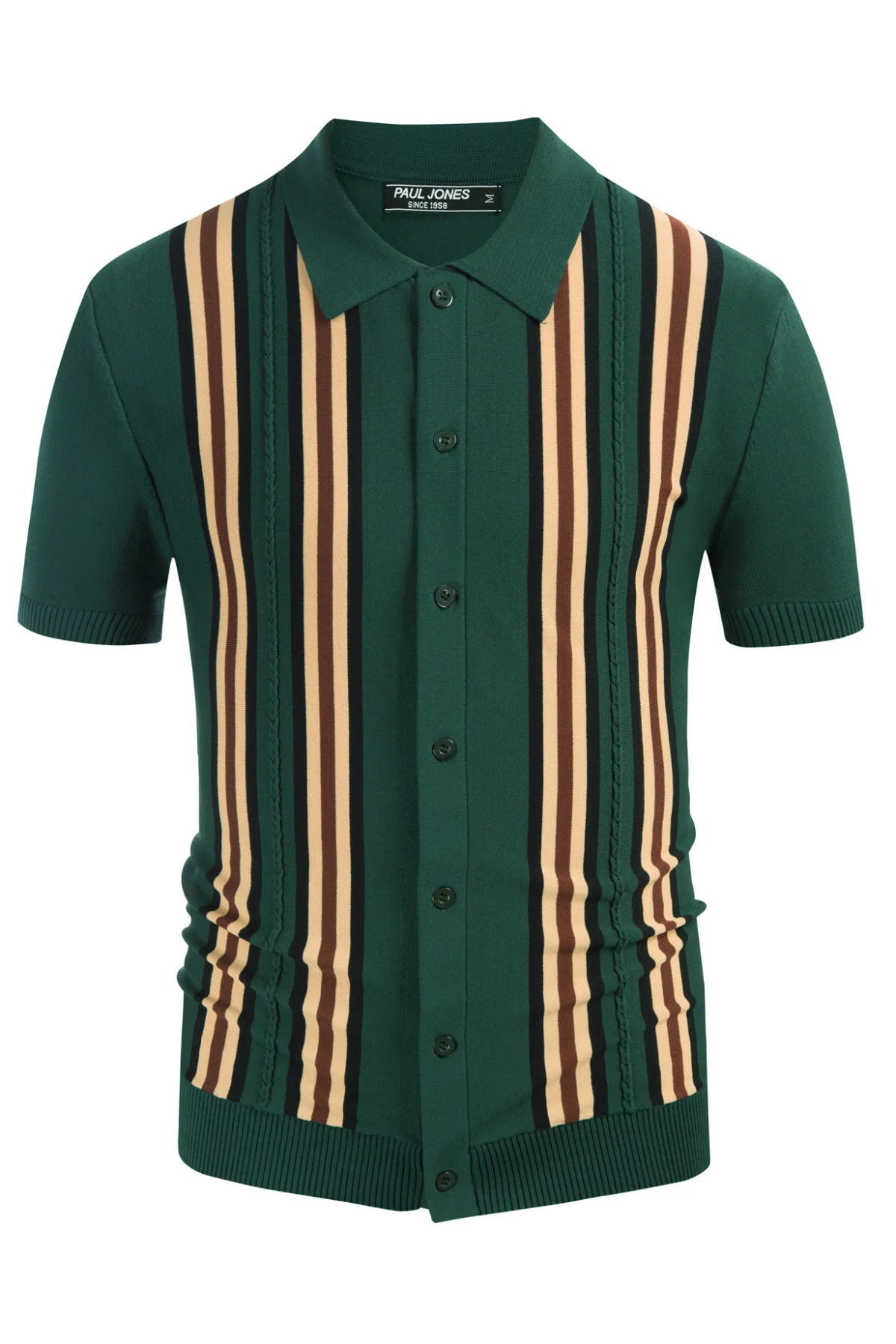 Mens Polo Shirts Vintage Striped Button Down Knitted Golf Cardigans Shirts - Image 3