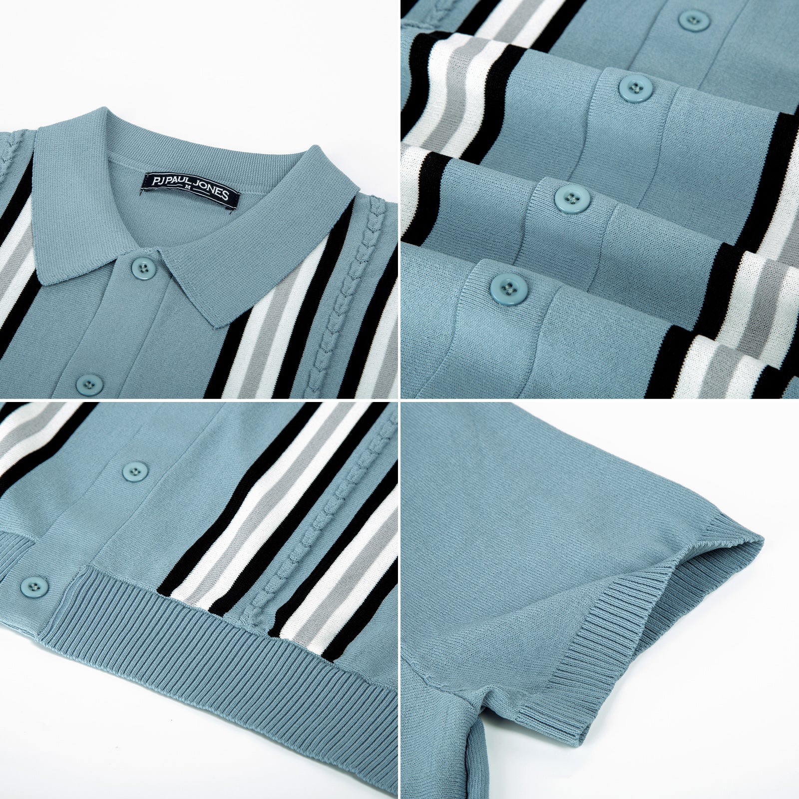 Mens Polo Shirts Vintage Striped Button Down Knitted Golf Cardigans Shirts - Image 31