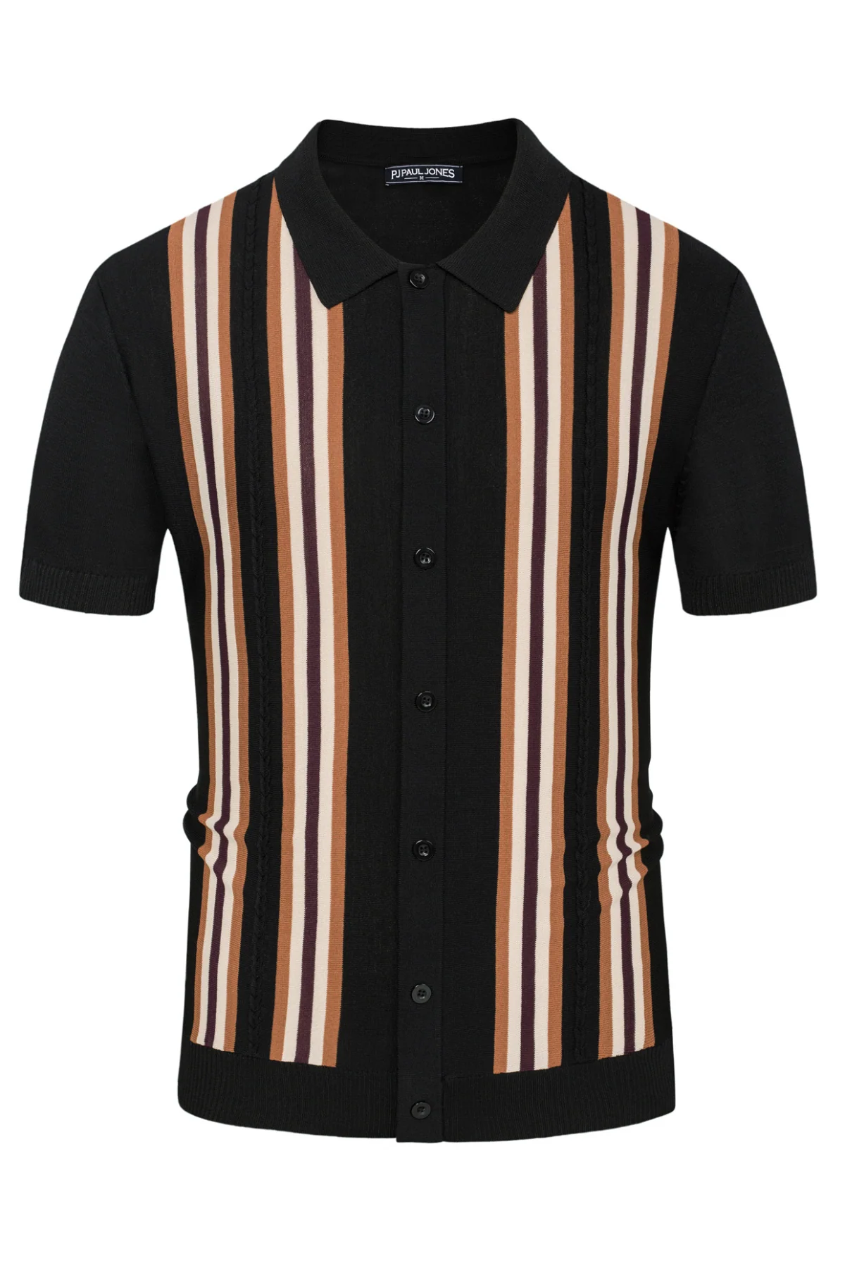 Mens Polo Shirts Vintage Striped Button Down Knitted Golf Cardigans Shirts - Image 32