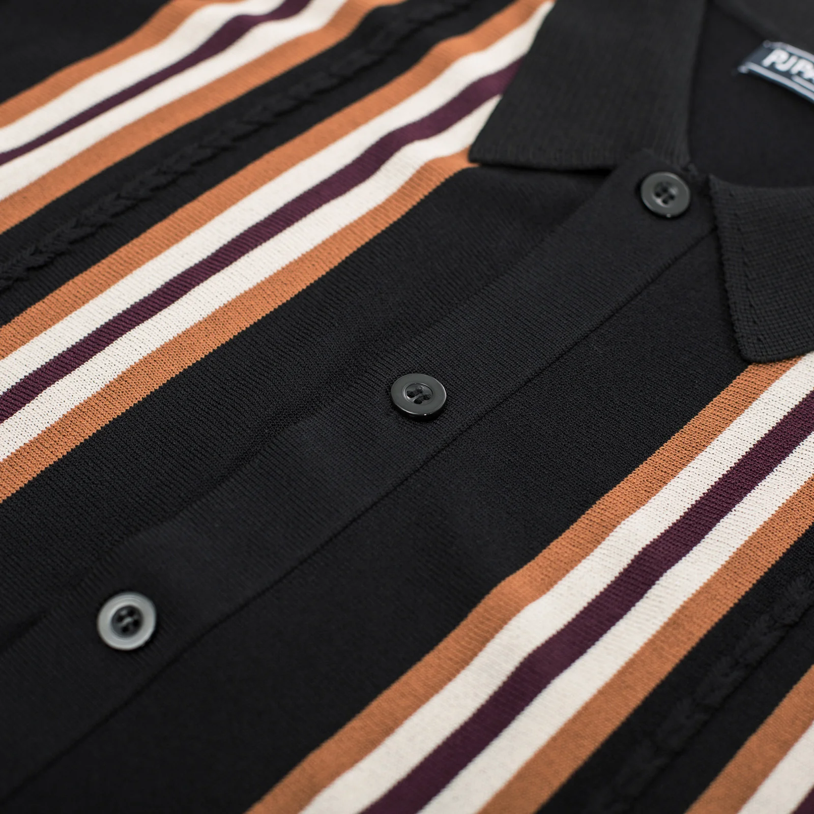 Mens Polo Shirts Vintage Striped Button Down Knitted Golf Cardigans Shirts - Image 34
