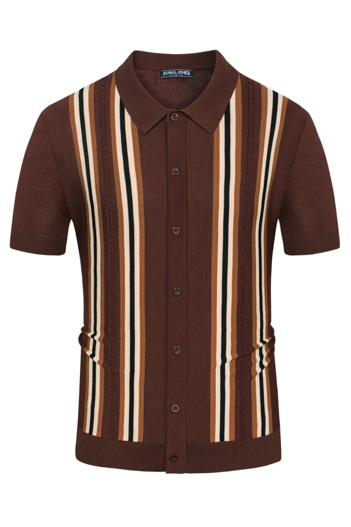 Mens Polo Shirts Vintage Striped Button Down Knitted Golf Cardigans Shirts - Image 37
