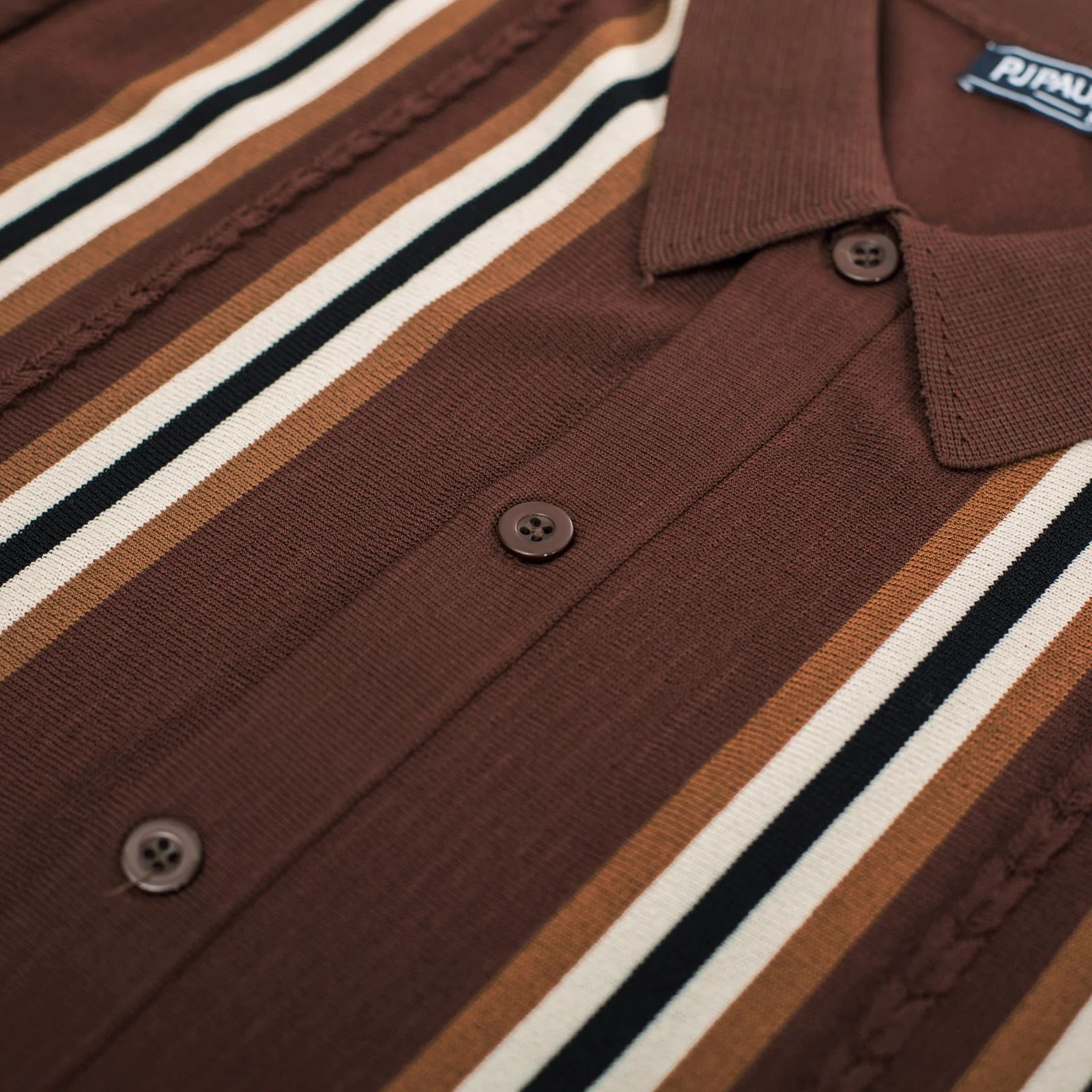 Mens Polo Shirts Vintage Striped Button Down Knitted Golf Cardigans Shirts - Image 40