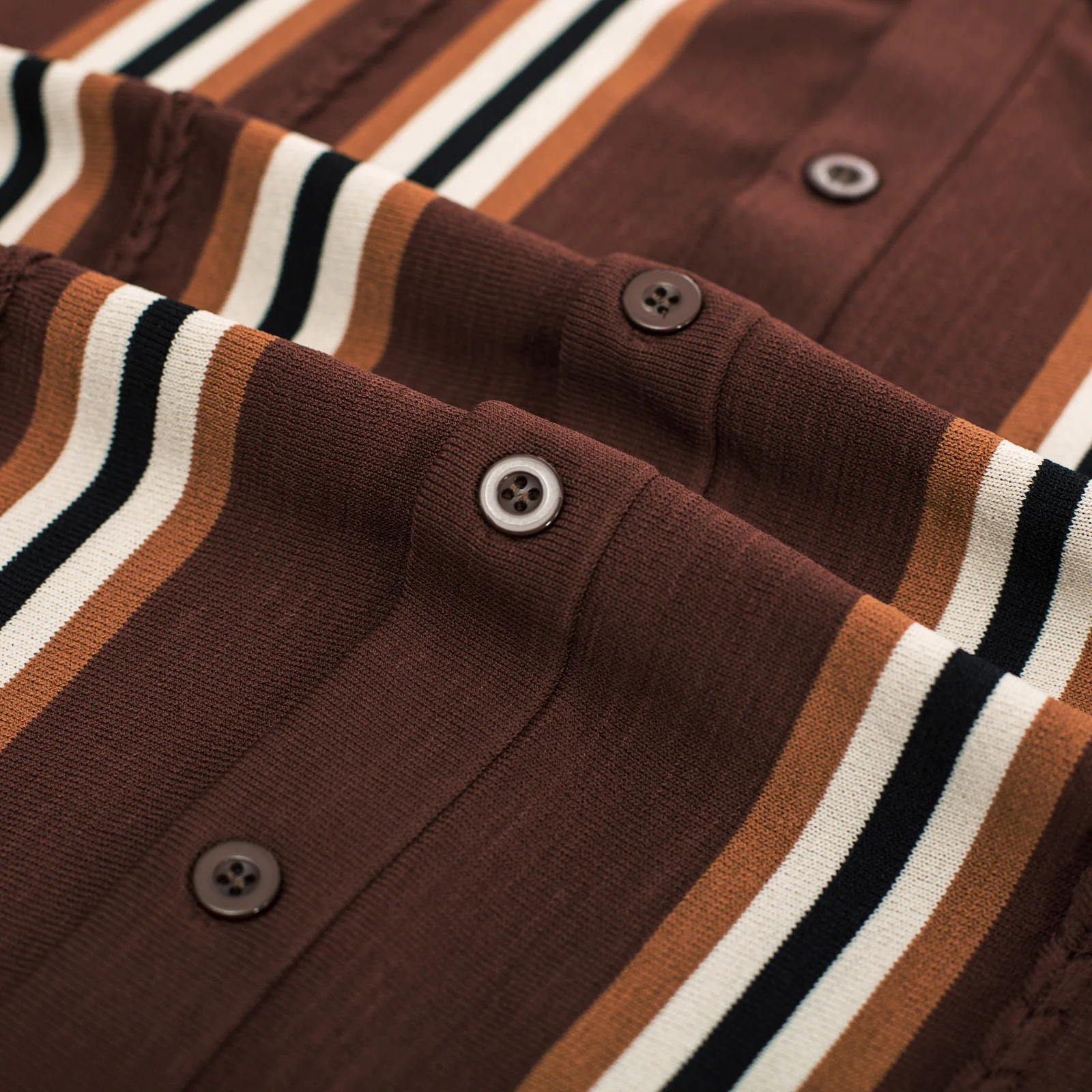 Mens Polo Shirts Vintage Striped Button Down Knitted Golf Cardigans Shirts - Image 41