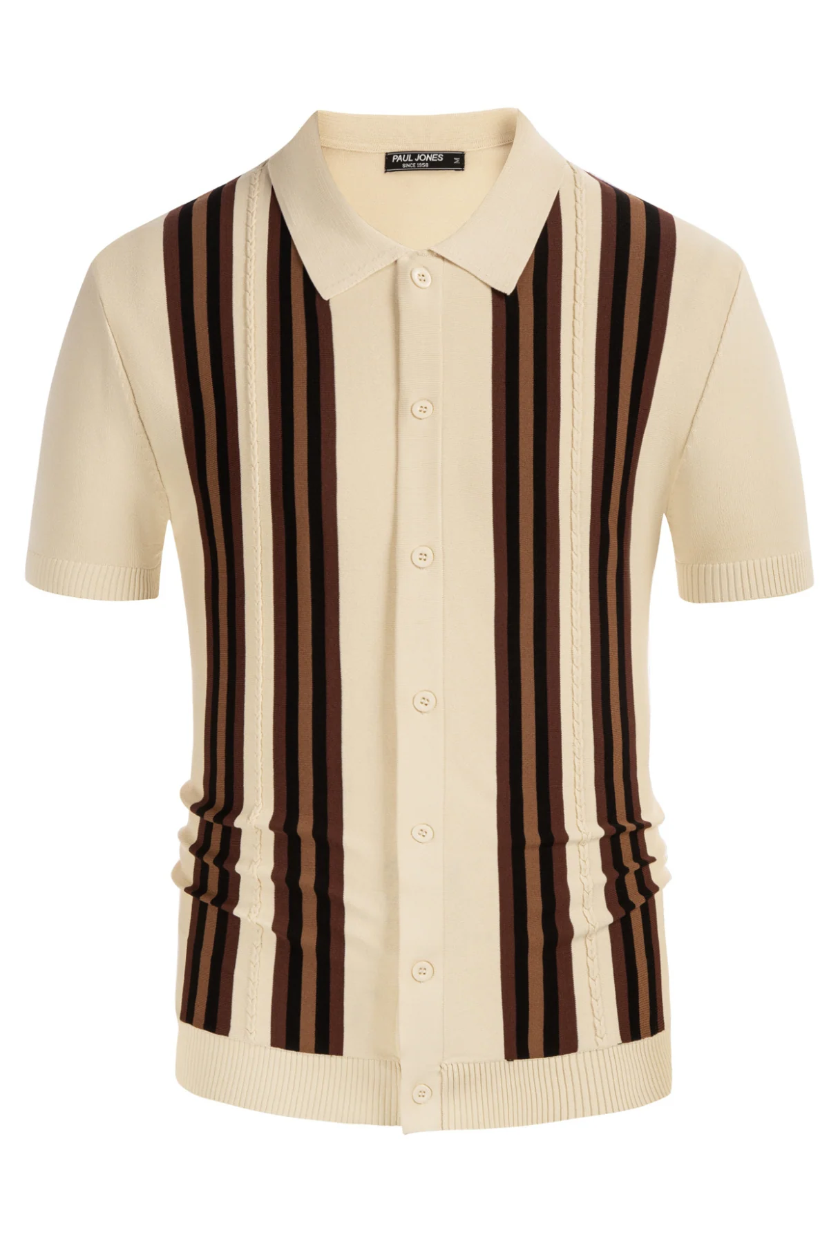 Mens Polo Shirts Vintage Striped Button Down Knitted Golf Cardigans Shirts - Image 8