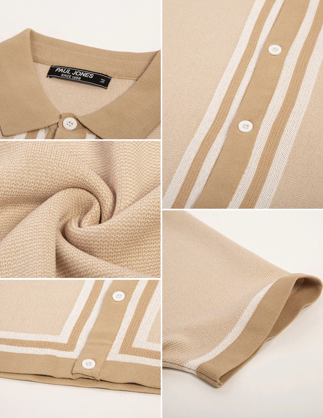 Men's Vintage Stripe Knit Polo Shirts Short Sleeve Stylish Button Down Cardigan Sweater - Image 16