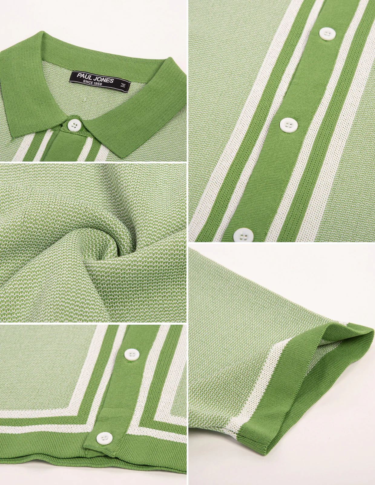 Men's Vintage Stripe Knit Polo Shirts Short Sleeve Stylish Button Down Cardigan Sweater - Image 21