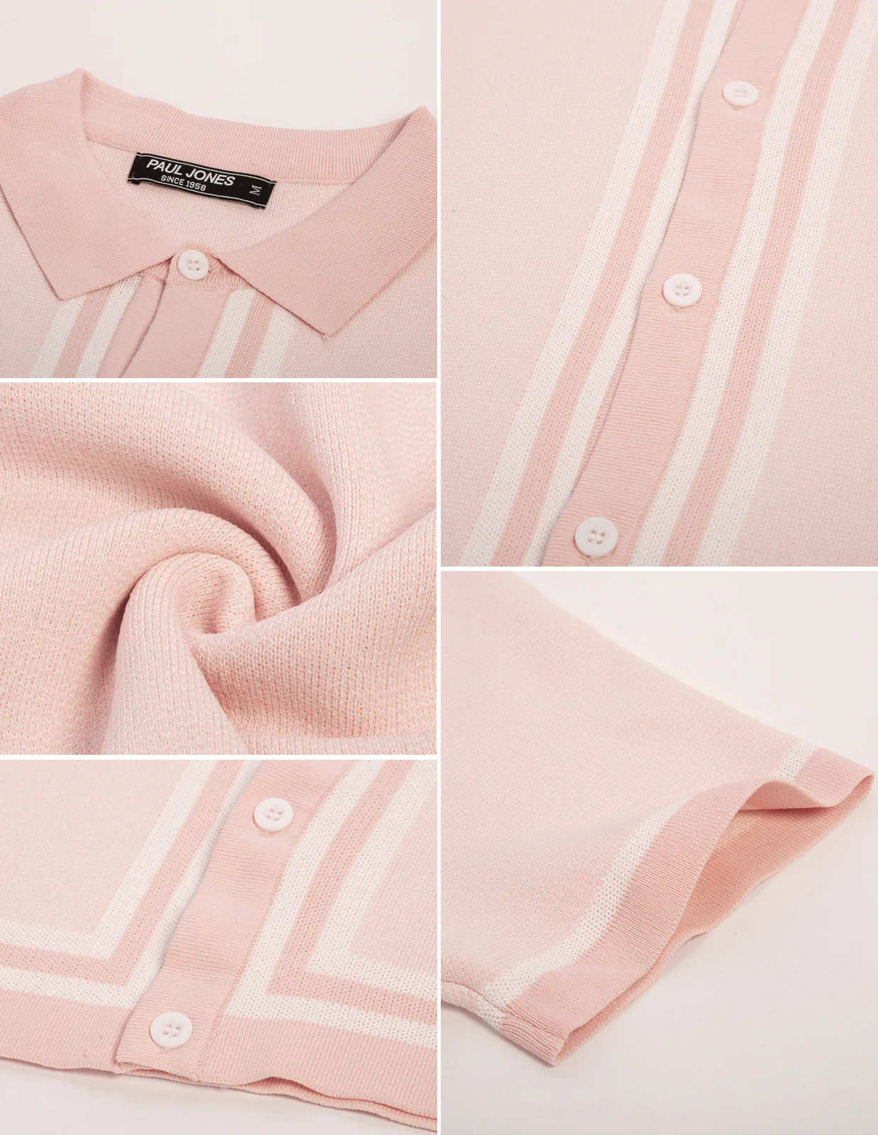 Men's Vintage Stripe Knit Polo Shirts Short Sleeve Stylish Button Down Cardigan Sweater - Image 26