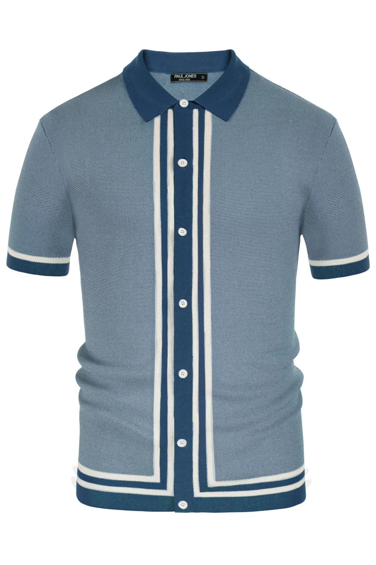 Men's Vintage Stripe Knit Polo Shirts Short Sleeve Stylish Button Down Cardigan Sweater - Image 27