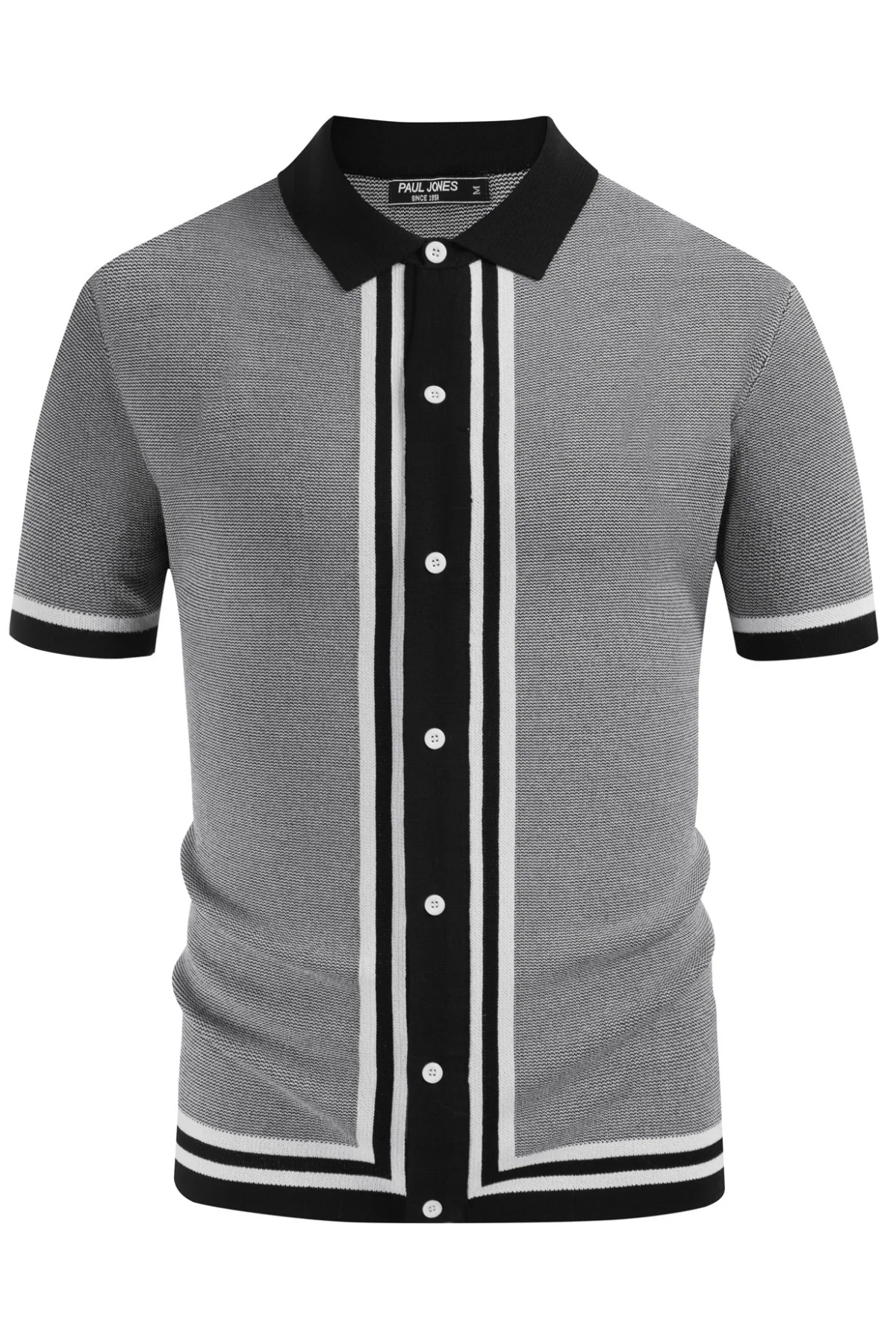 Men's Vintage Stripe Knit Polo Shirts Short Sleeve Stylish Button Down Cardigan Sweater - Image 3