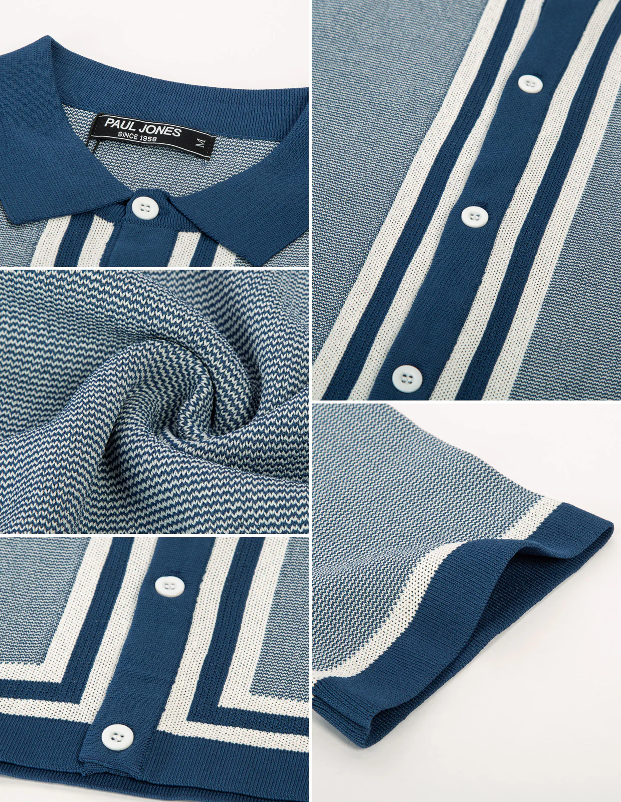 Men's Vintage Stripe Knit Polo Shirts Short Sleeve Stylish Button Down Cardigan Sweater - Image 31