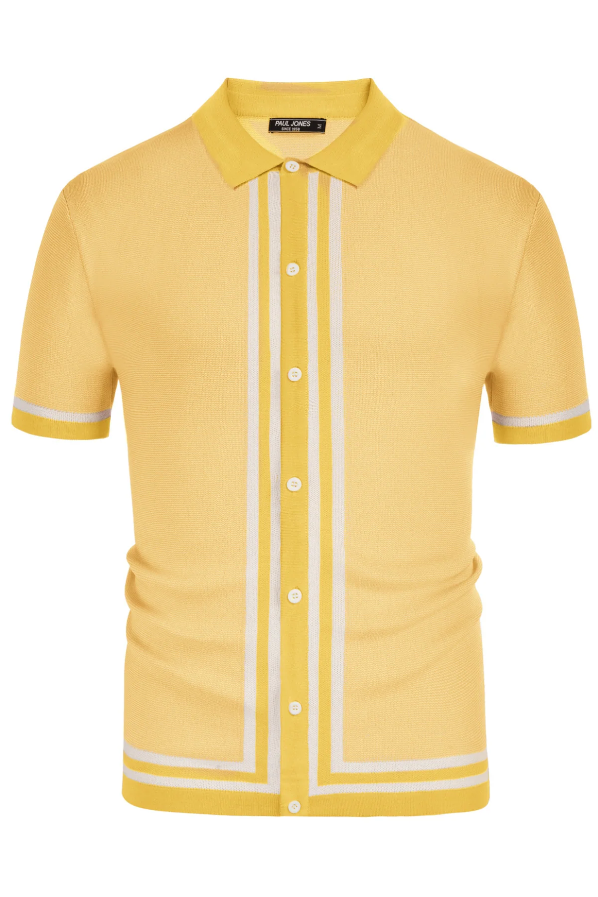 Men's Vintage Stripe Knit Polo Shirts Short Sleeve Stylish Button Down Cardigan Sweater - Image 32