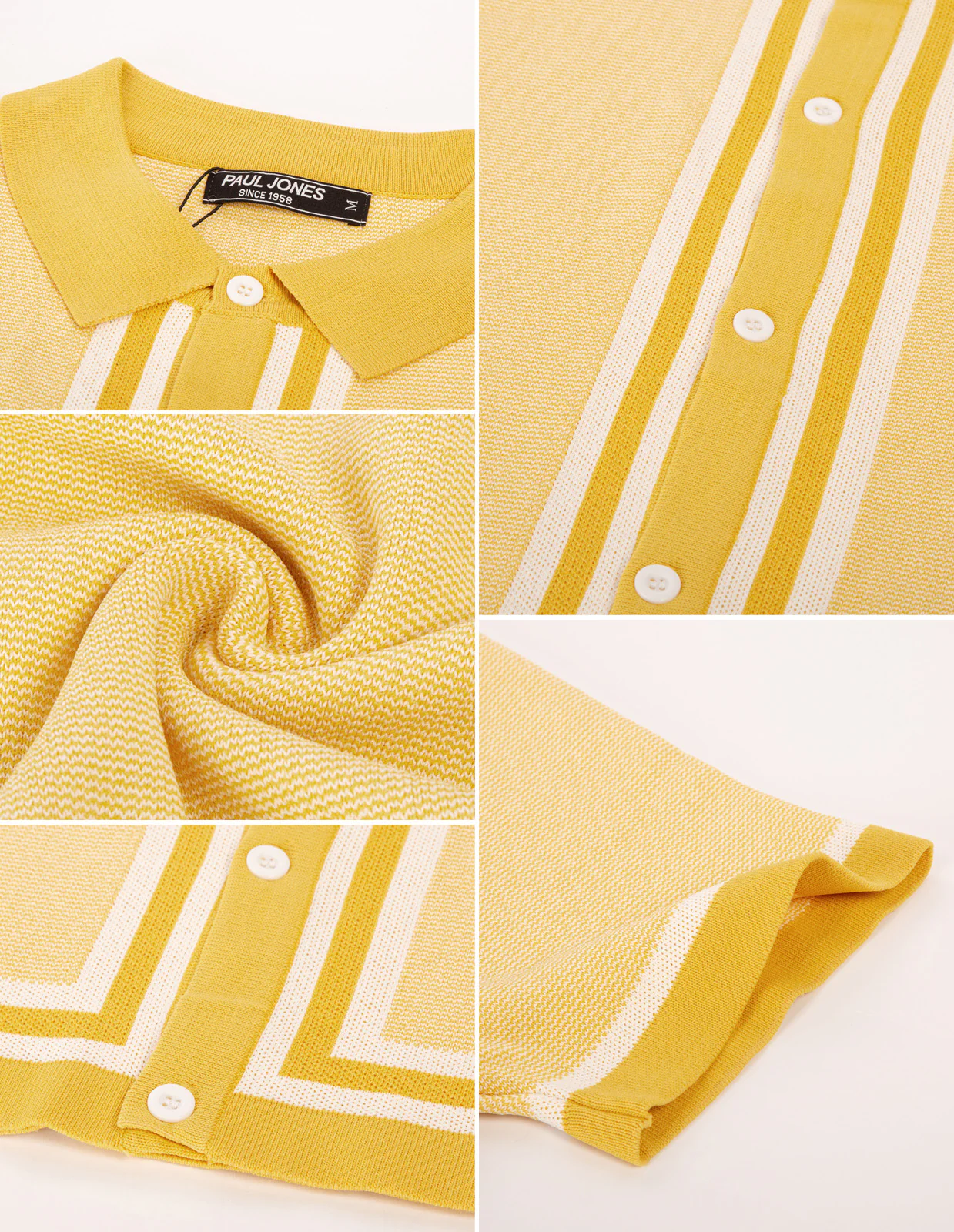 Men's Vintage Stripe Knit Polo Shirts Short Sleeve Stylish Button Down Cardigan Sweater - Image 36