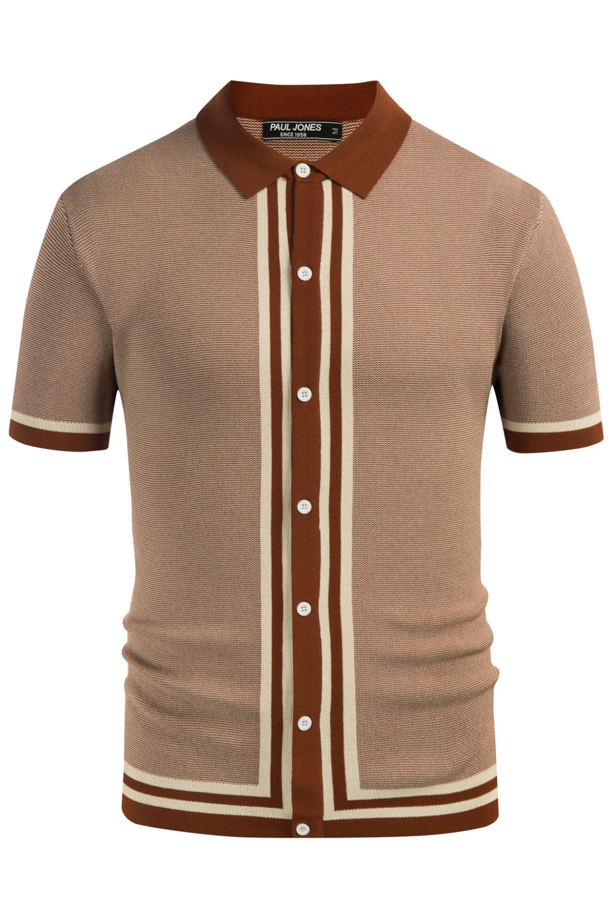 Men's Vintage Stripe Knit Polo Shirts Short Sleeve Stylish Button Down Cardigan Sweater - Image 8