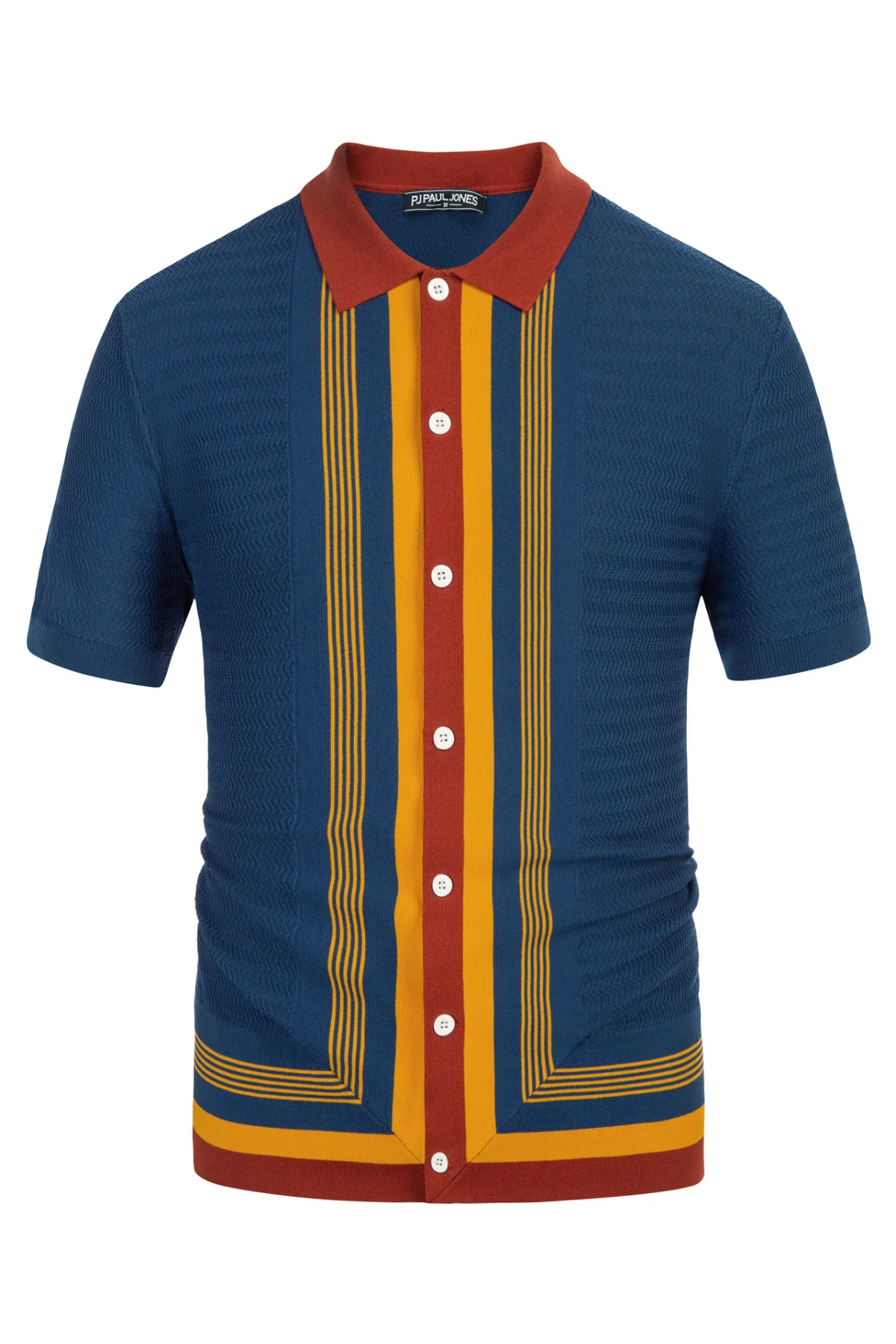 Men Contrast Color Cardigan Sweater Short Sleeve Lapel Button-up Knitwear - Image 53