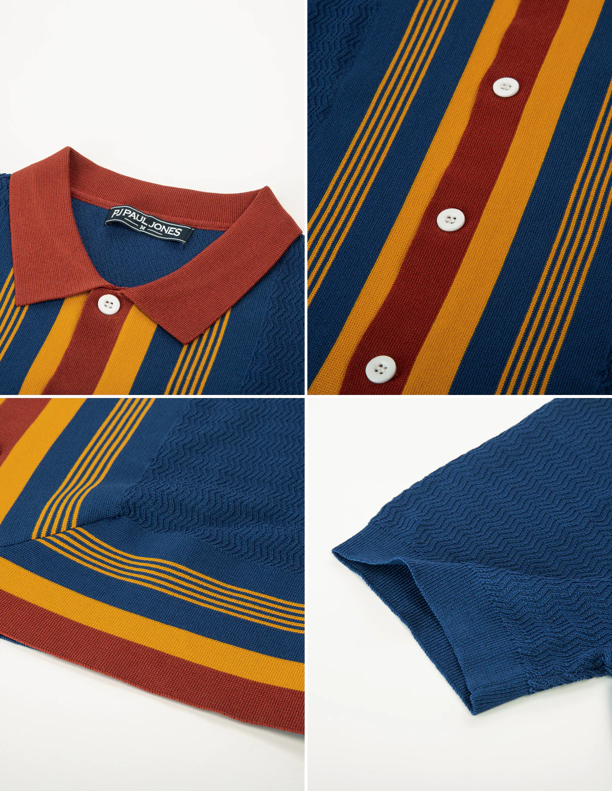 Men Contrast Color Cardigan Sweater Short Sleeve Lapel Button-up Knitwear - Image 56