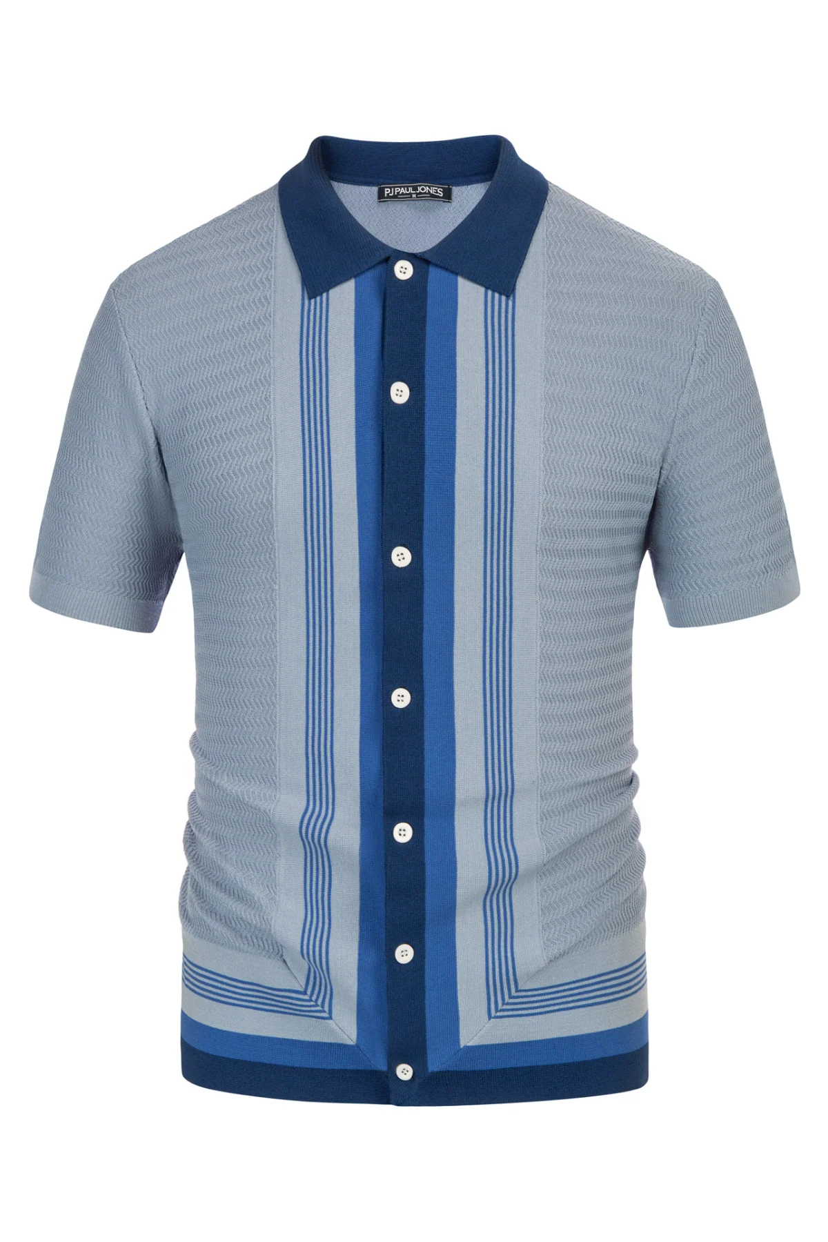 Men Contrast Color Cardigan Sweater Short Sleeve Lapel Button-up Knitwear - Image 57