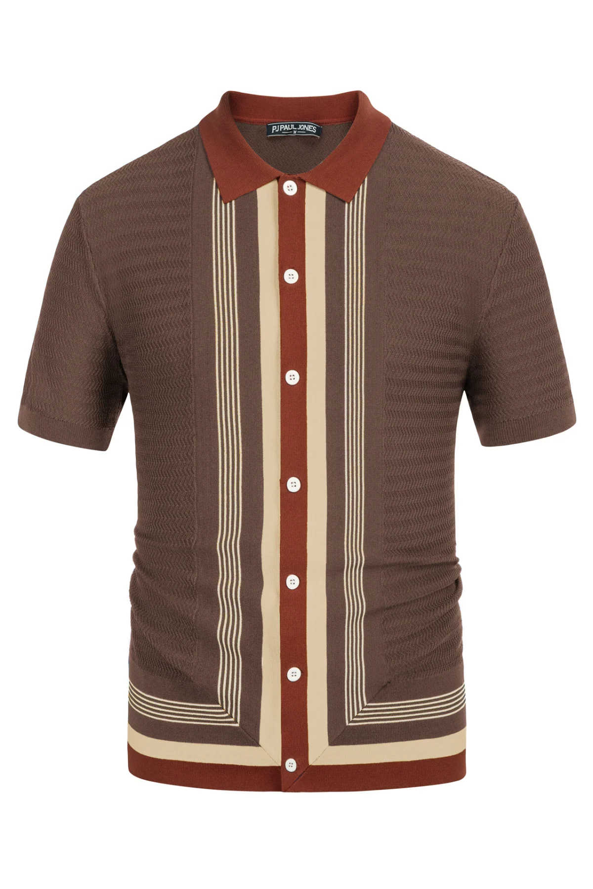 Men Contrast Color Cardigan Sweater Short Sleeve Lapel Button-up Knitwear - Image 66