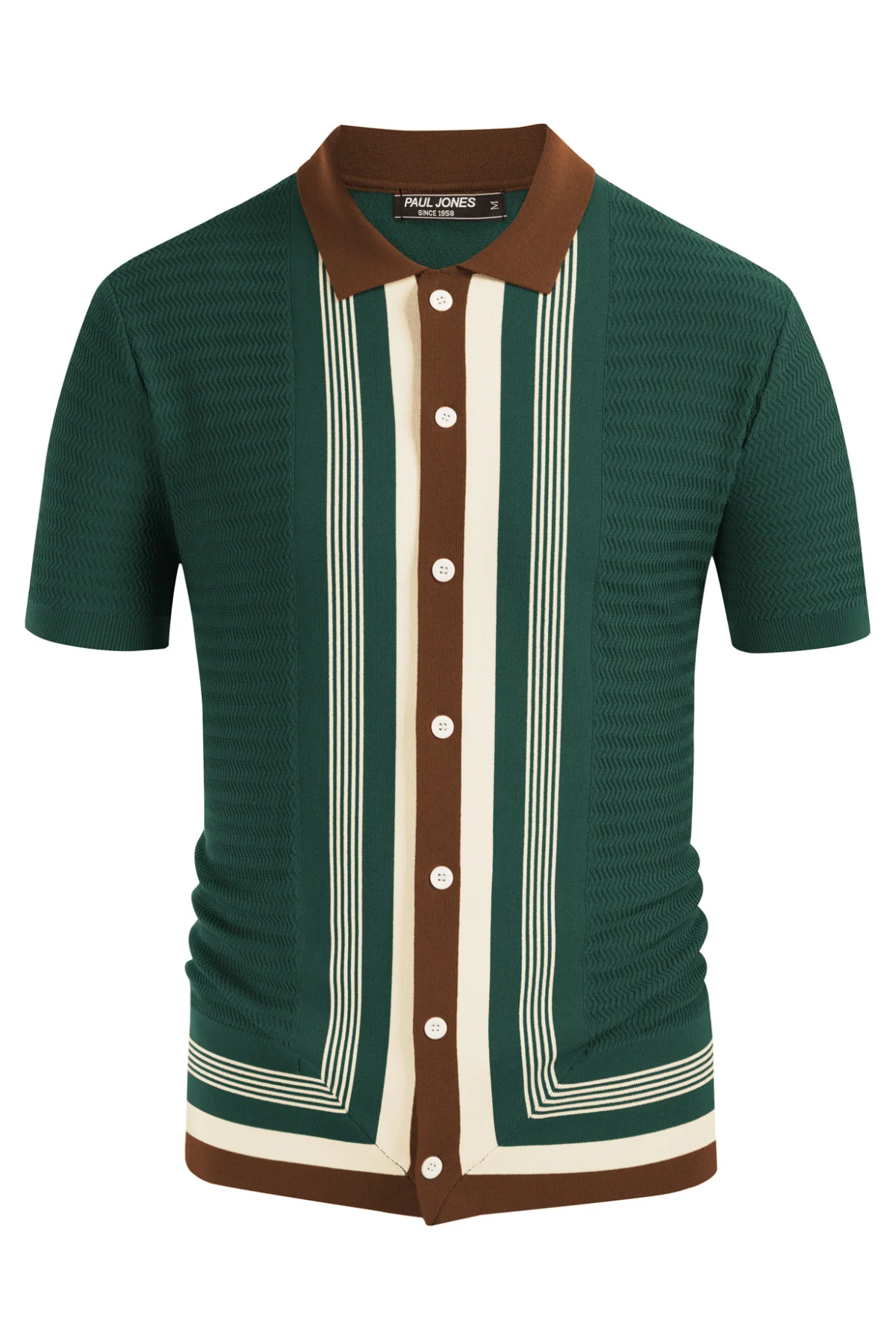 Men's Vintage Stripe Knit Polo Shirts Short Sleeve Stylish Button Down Cardigan Sweater - Image 14