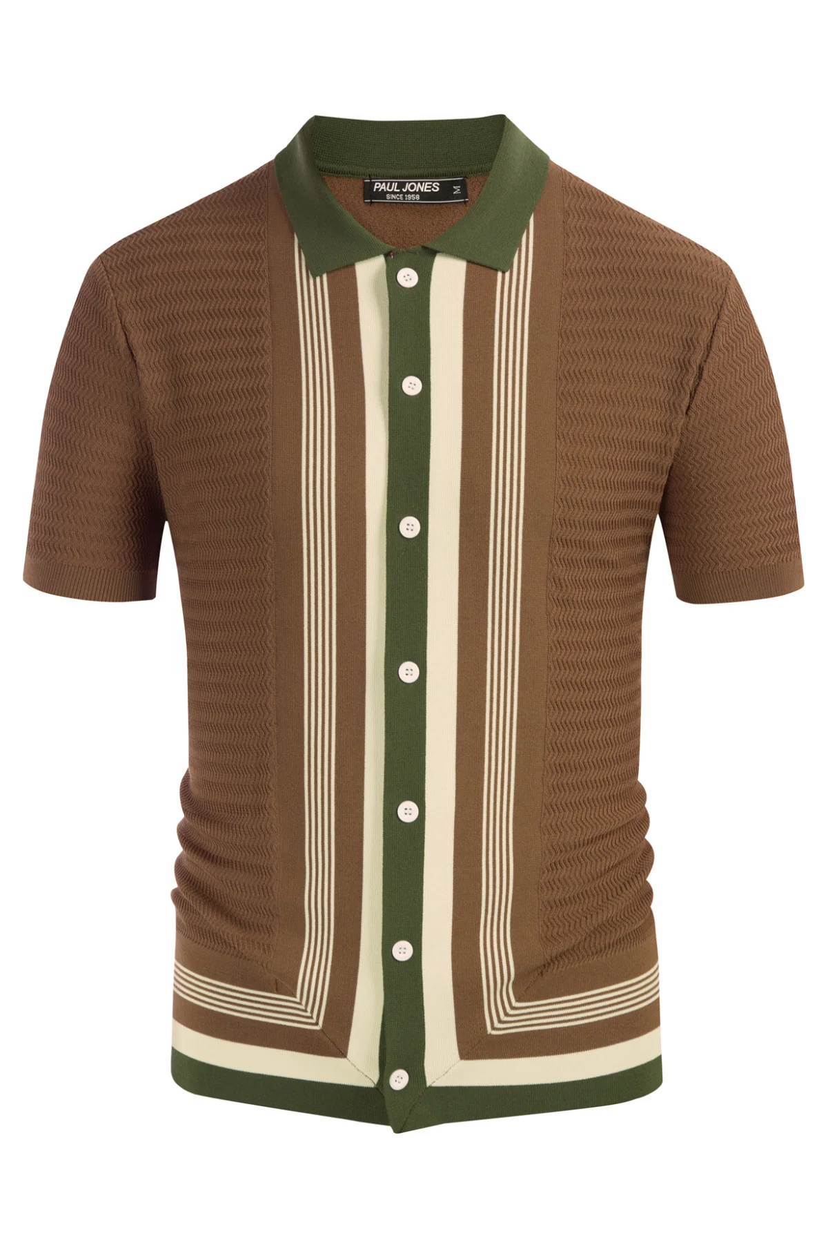 Men's Vintage Stripe Knit Polo Shirts Short Sleeve Stylish Button Down Cardigan Sweater - Image 18