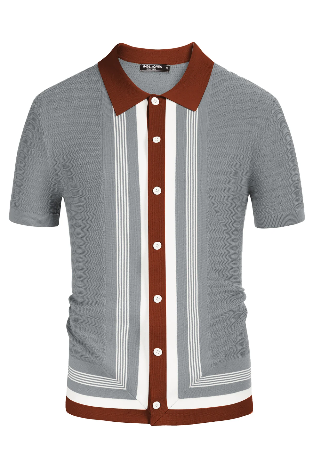 Men's Vintage Stripe Knit Polo Shirts Short Sleeve Stylish Button Down Cardigan Sweater - Image 22
