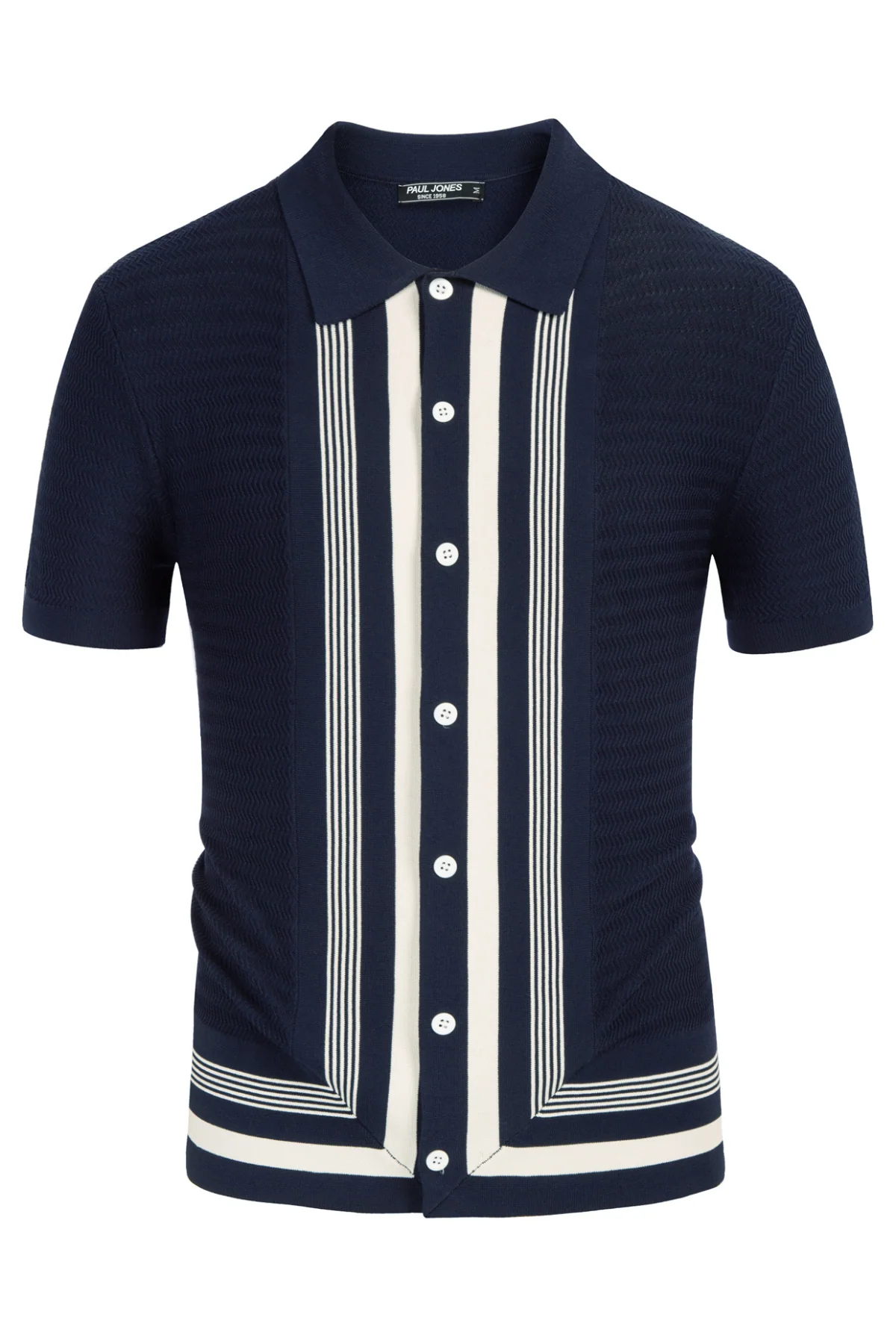 Men's Vintage Stripe Knit Polo Shirts Short Sleeve Stylish Button Down Cardigan Sweater - Image 26