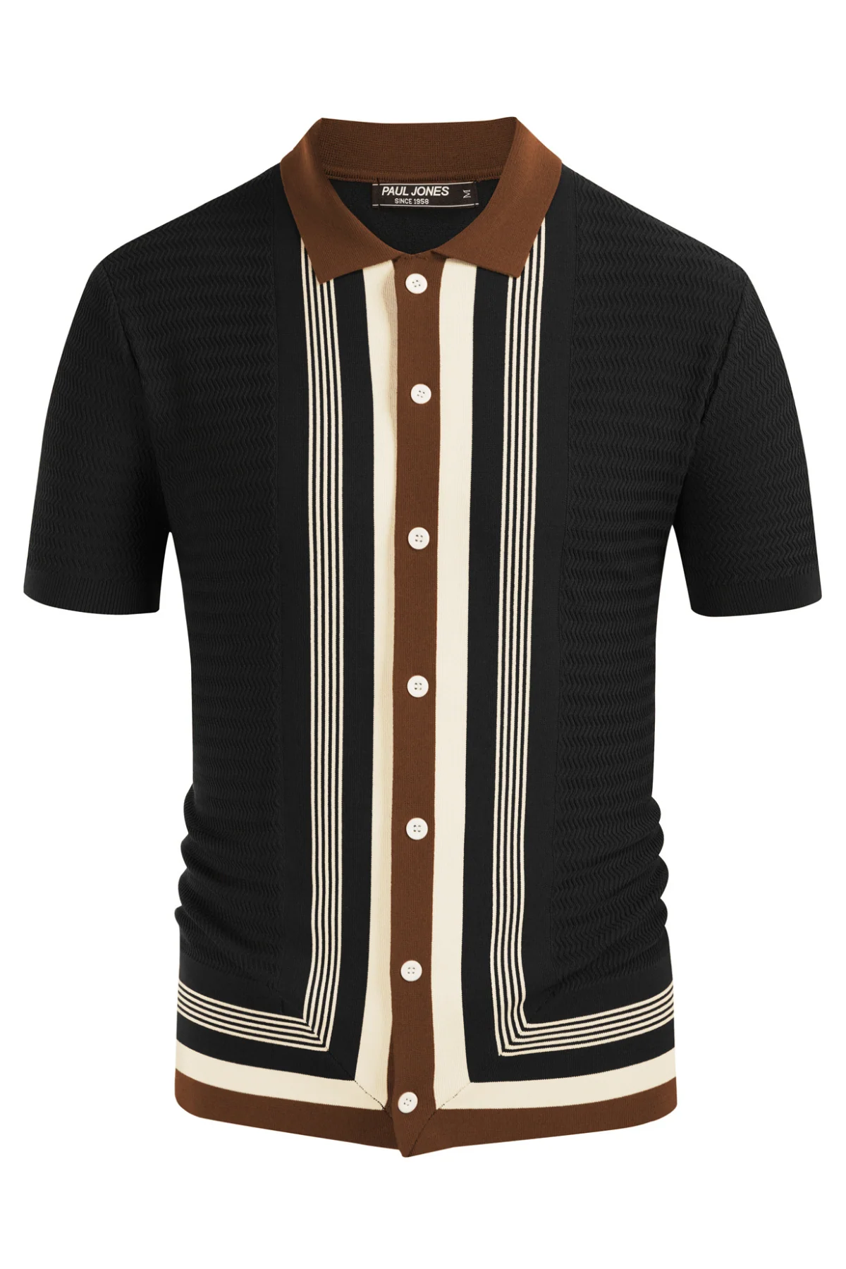 Men's Vintage Stripe Knit Polo Shirts Short Sleeve Stylish Button Down Cardigan Sweater - Image 3