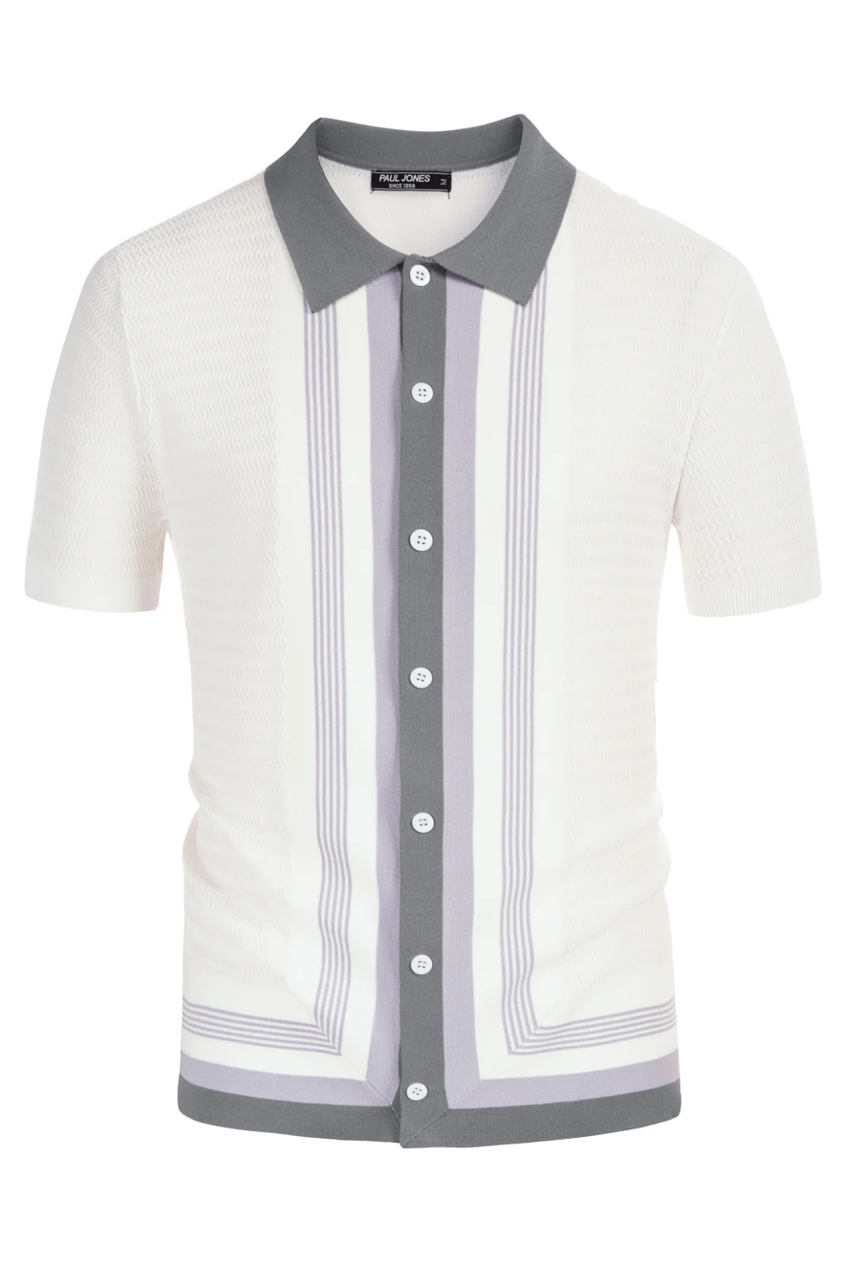Men's Vintage Stripe Knit Polo Shirts Short Sleeve Stylish Button Down Cardigan Sweater - Image 30