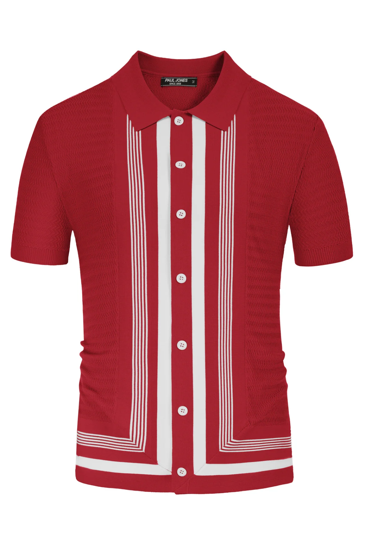 Men's Vintage Stripe Knit Polo Shirts Short Sleeve Stylish Button Down Cardigan Sweater - Image 34