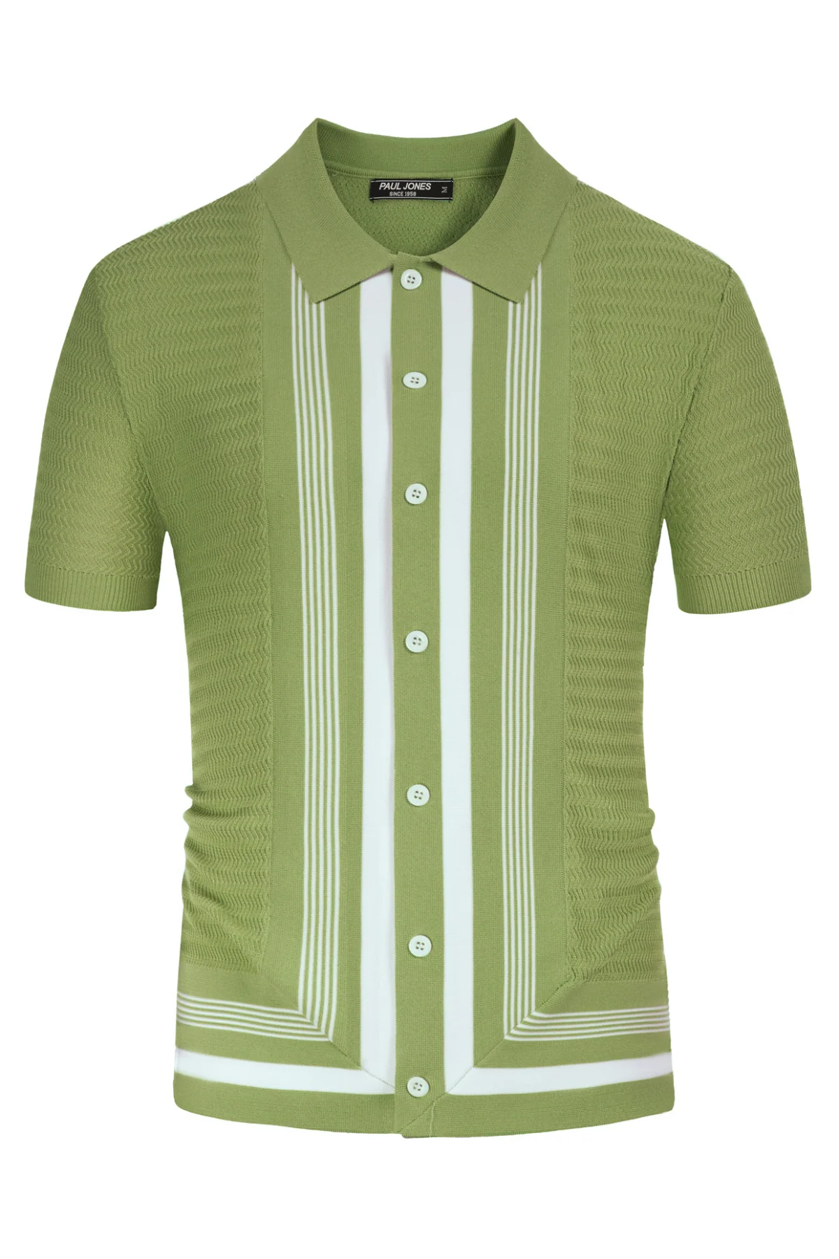 Men's Vintage Stripe Knit Polo Shirts Short Sleeve Stylish Button Down Cardigan Sweater - Image 38