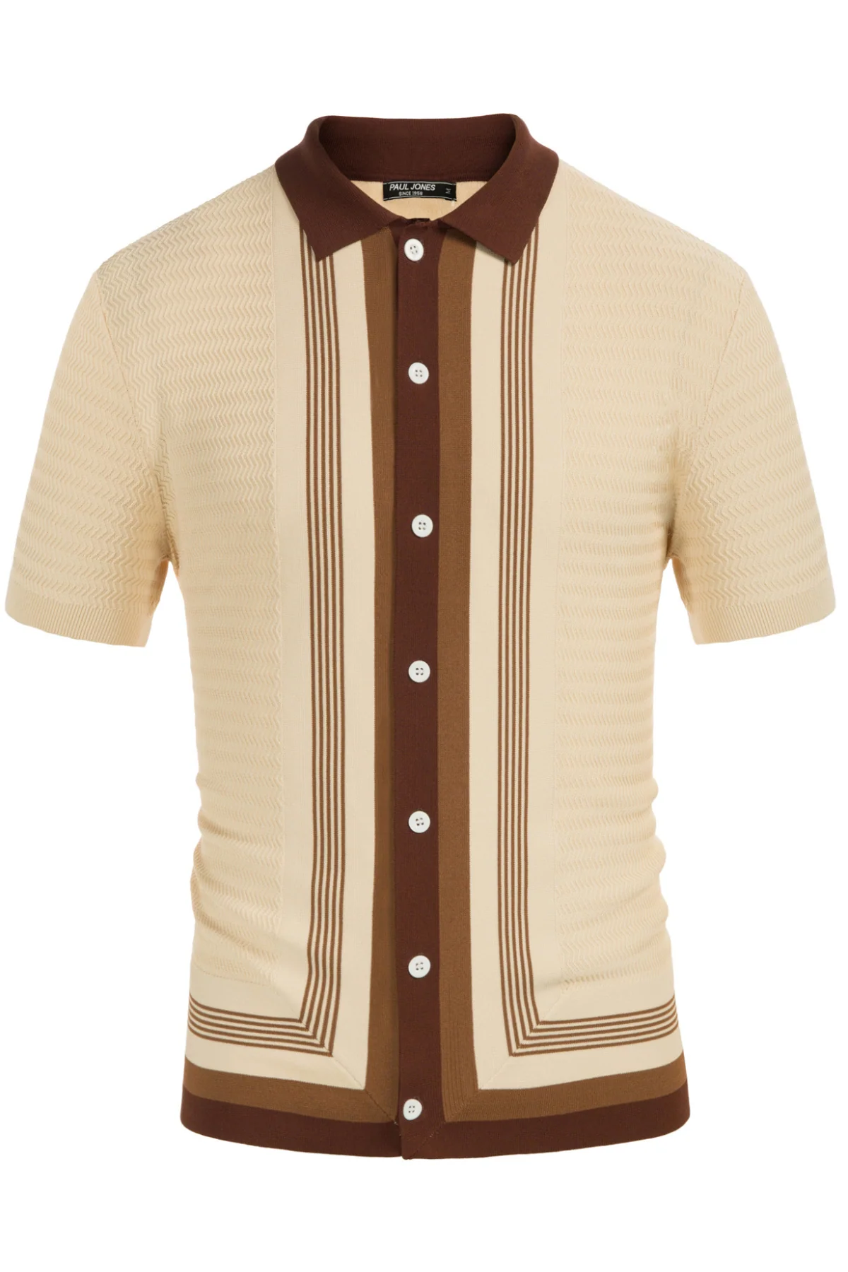 Men's Vintage Stripe Knit Polo Shirts Short Sleeve Stylish Button Down Cardigan Sweater - Image 6