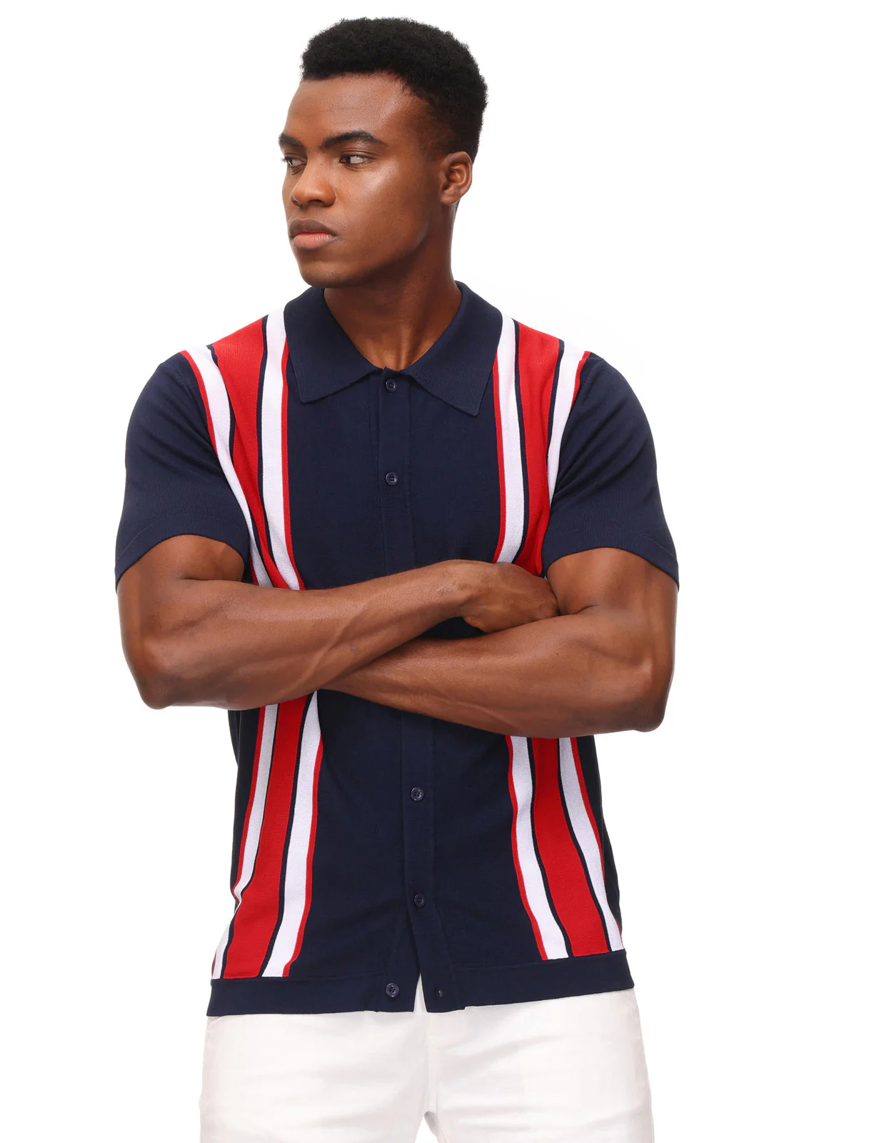 Mens Polo Shirts Vintage Striped Lightweight Knitting Golf Cardigans Shirts - Image 11