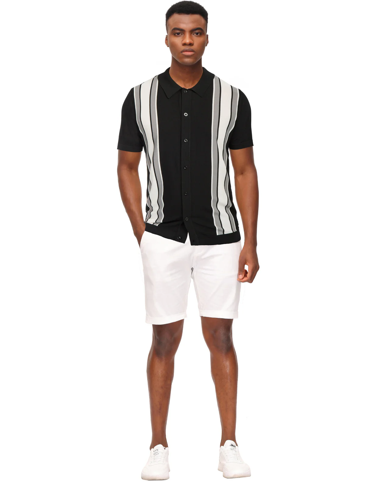 Mens Polo Shirts Vintage Striped Lightweight Knitting Golf Cardigans Shirts - Image 15