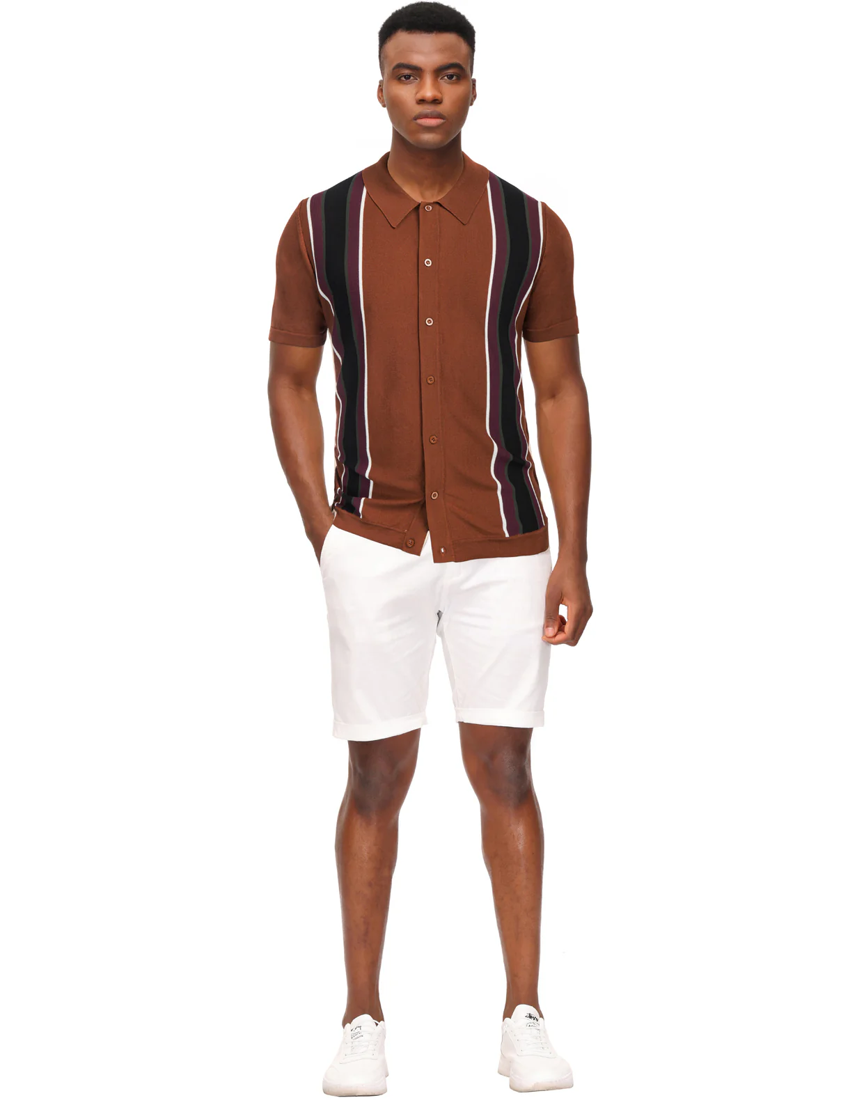 Mens Polo Shirts Vintage Striped Lightweight Knitting Golf Cardigans Shirts - Image 20